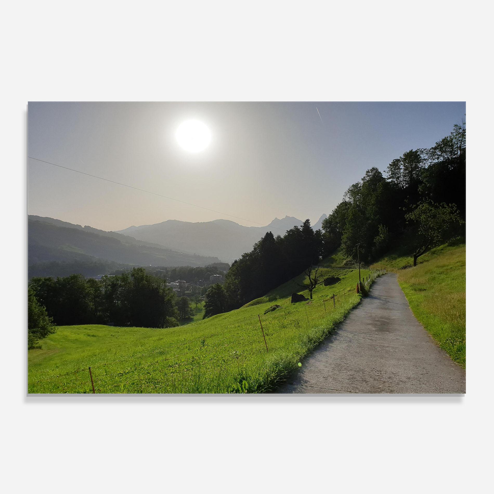 Panou Sticla Bucatarie Foggy Rural Road mockup 0