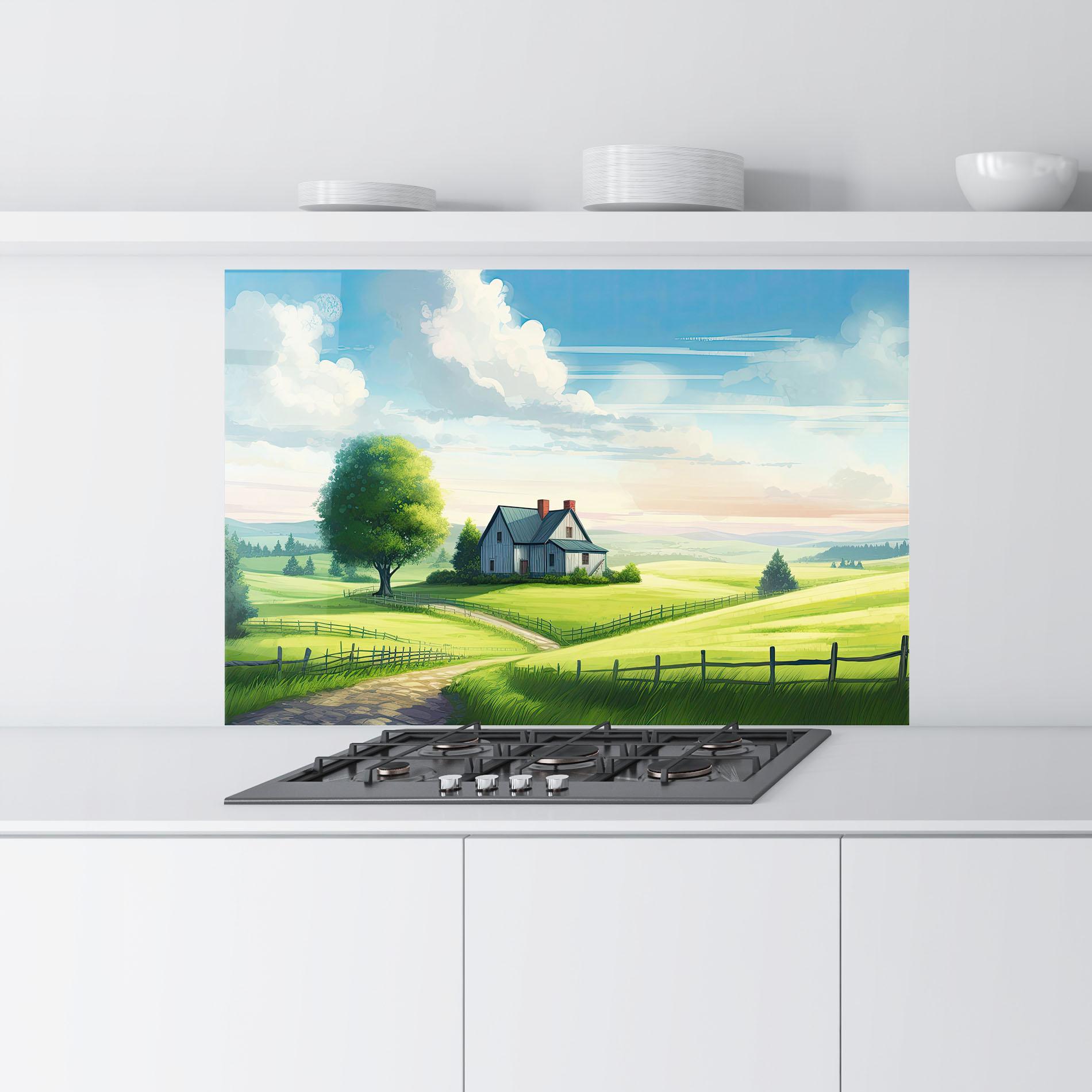 Panou Sticla Bucatarie Calming Rural View mockup 9