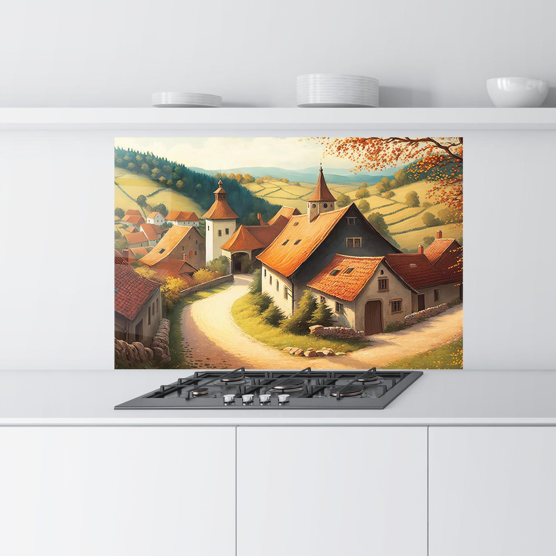 Panou Sticla Bucatarie Countryside Village mockup 9