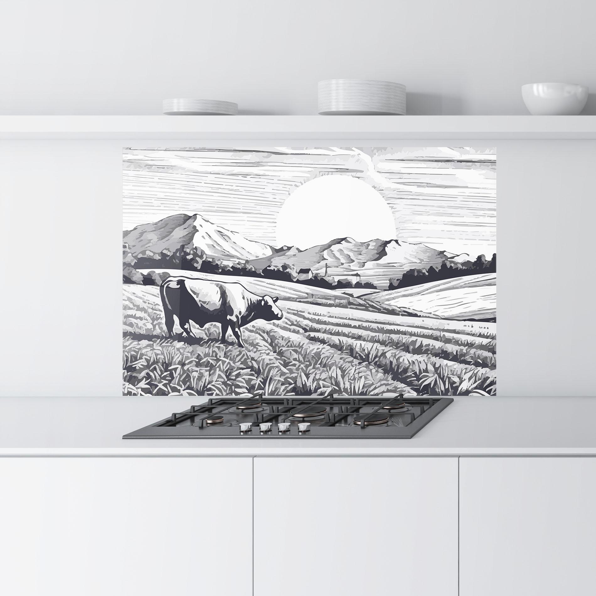 Panou Sticla Bucatarie Cow Grey Ink mockup 9