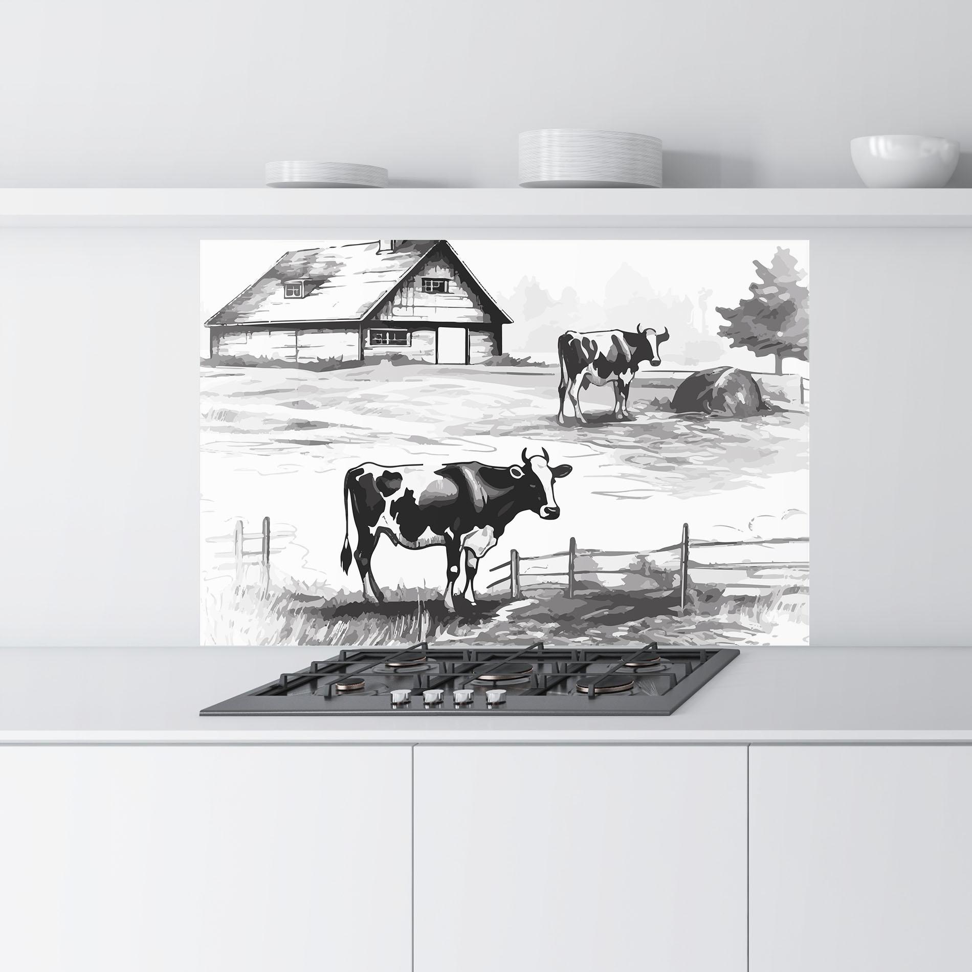 Panou Sticla Bucatarie Cows Farm Ink mockup 9