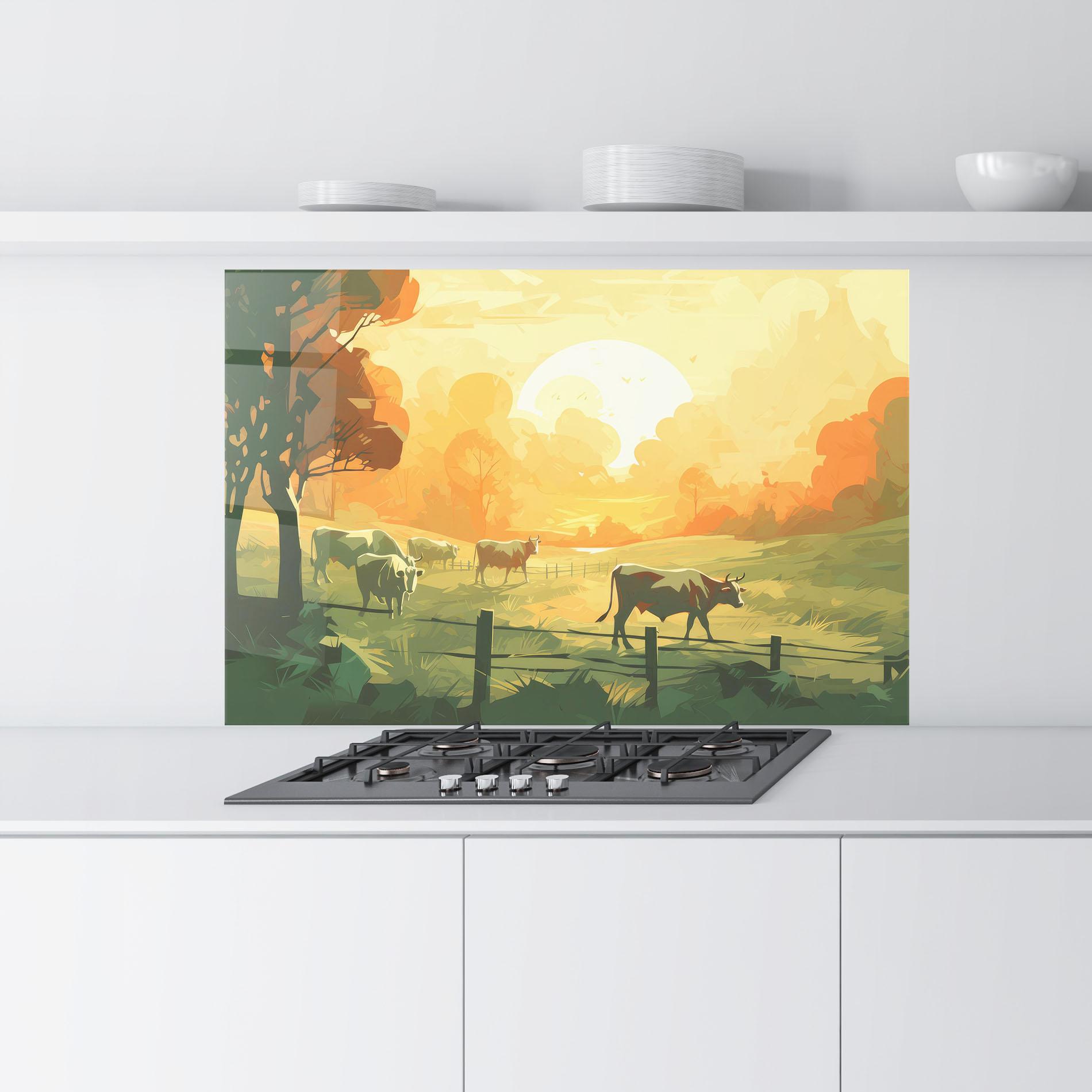 Panou Sticla Bucatarie Cows Grazing mockup 9
