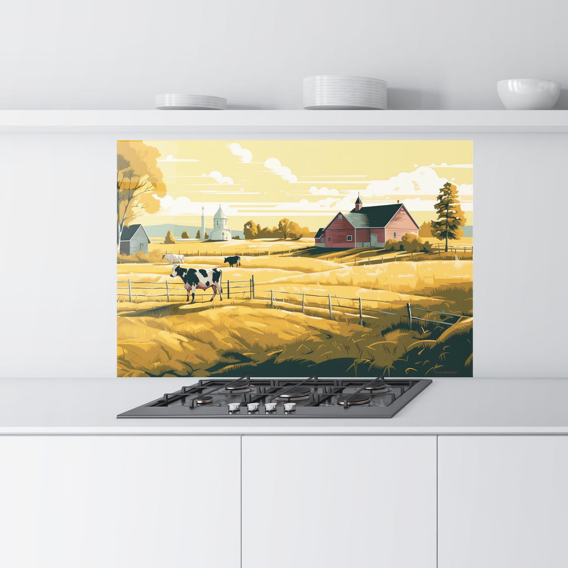 Panou Sticla Bucatarie Cows Sunlight Farm mockup 9