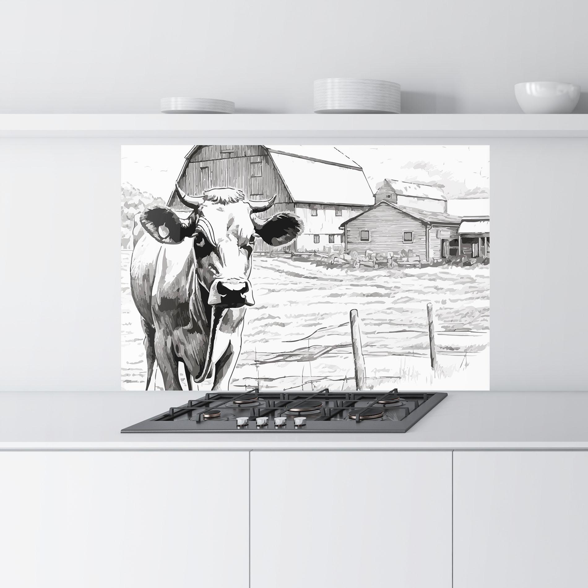 Panou Sticla Bucatarie Farm Cow mockup 9