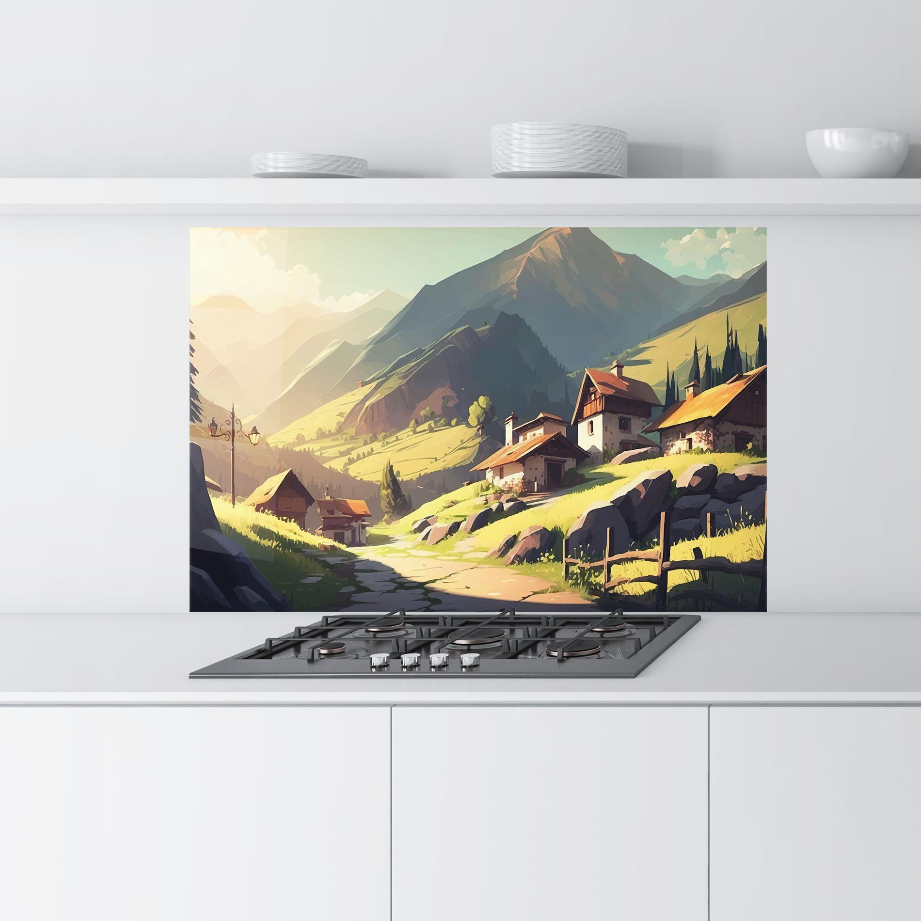 Panou Sticla Bucatarie Grassy Mountain View mockup 9