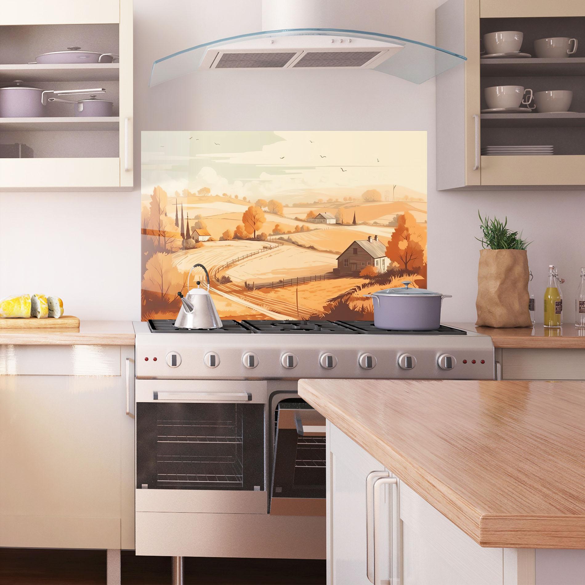 Panou Sticla Bucatarie Autumn Rural Wheat mockup 1