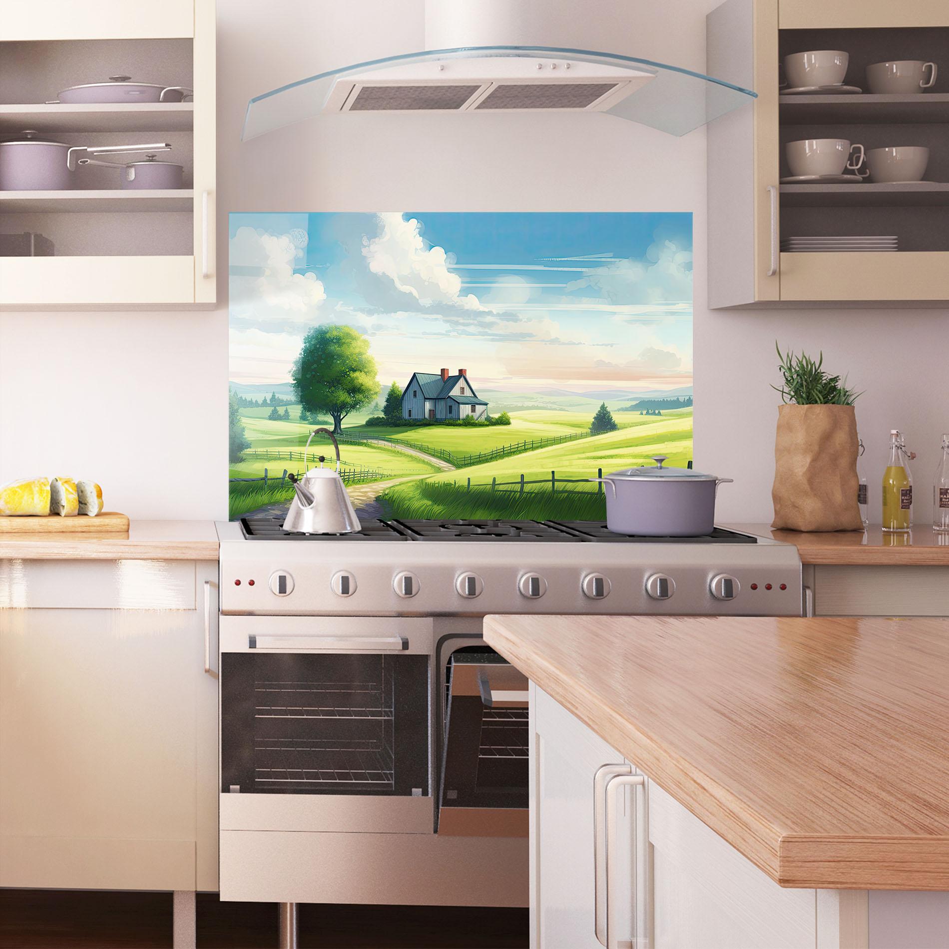 Panou Sticla Bucatarie Calming Rural View mockup 1