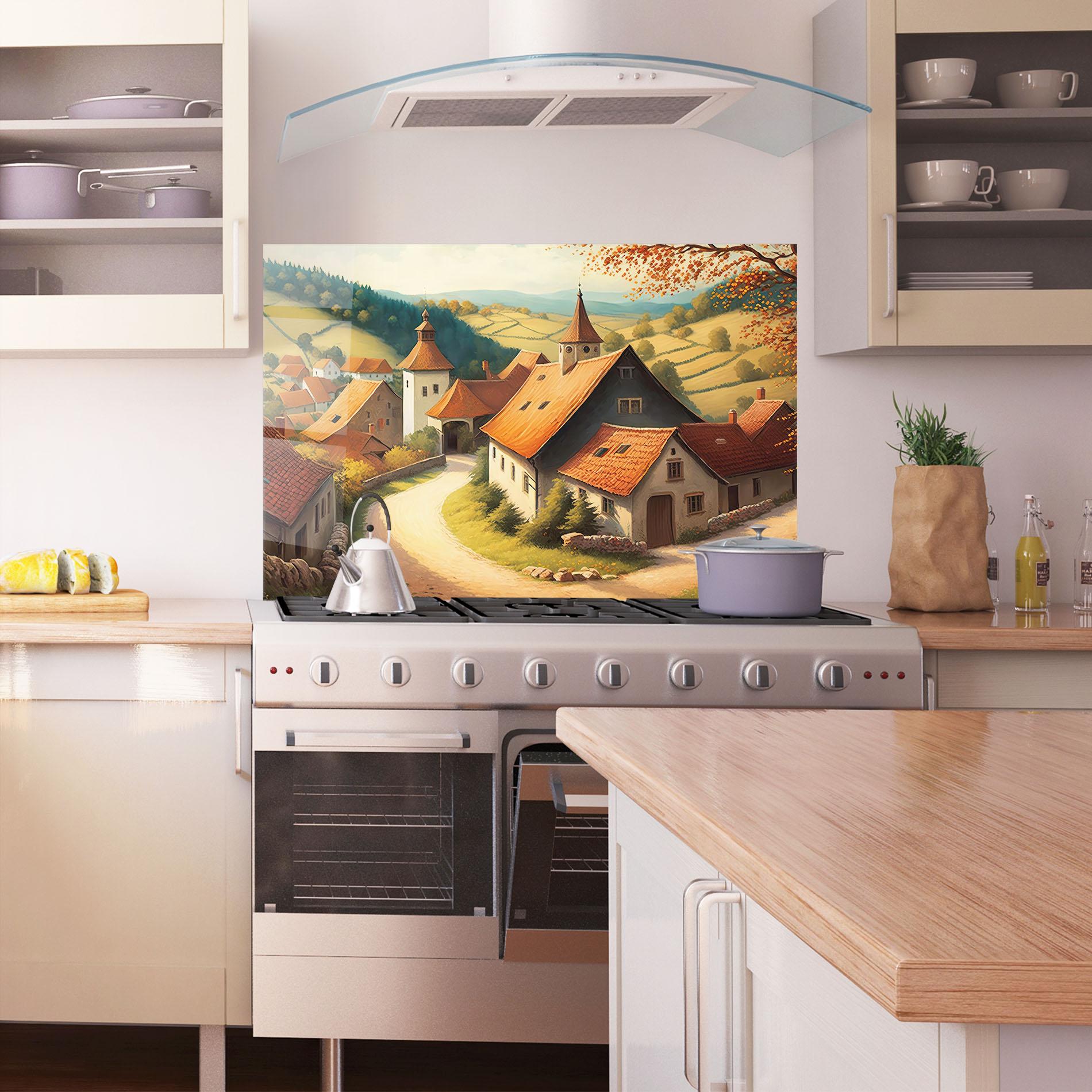 Panou Sticla Bucatarie Countryside Village mockup 1