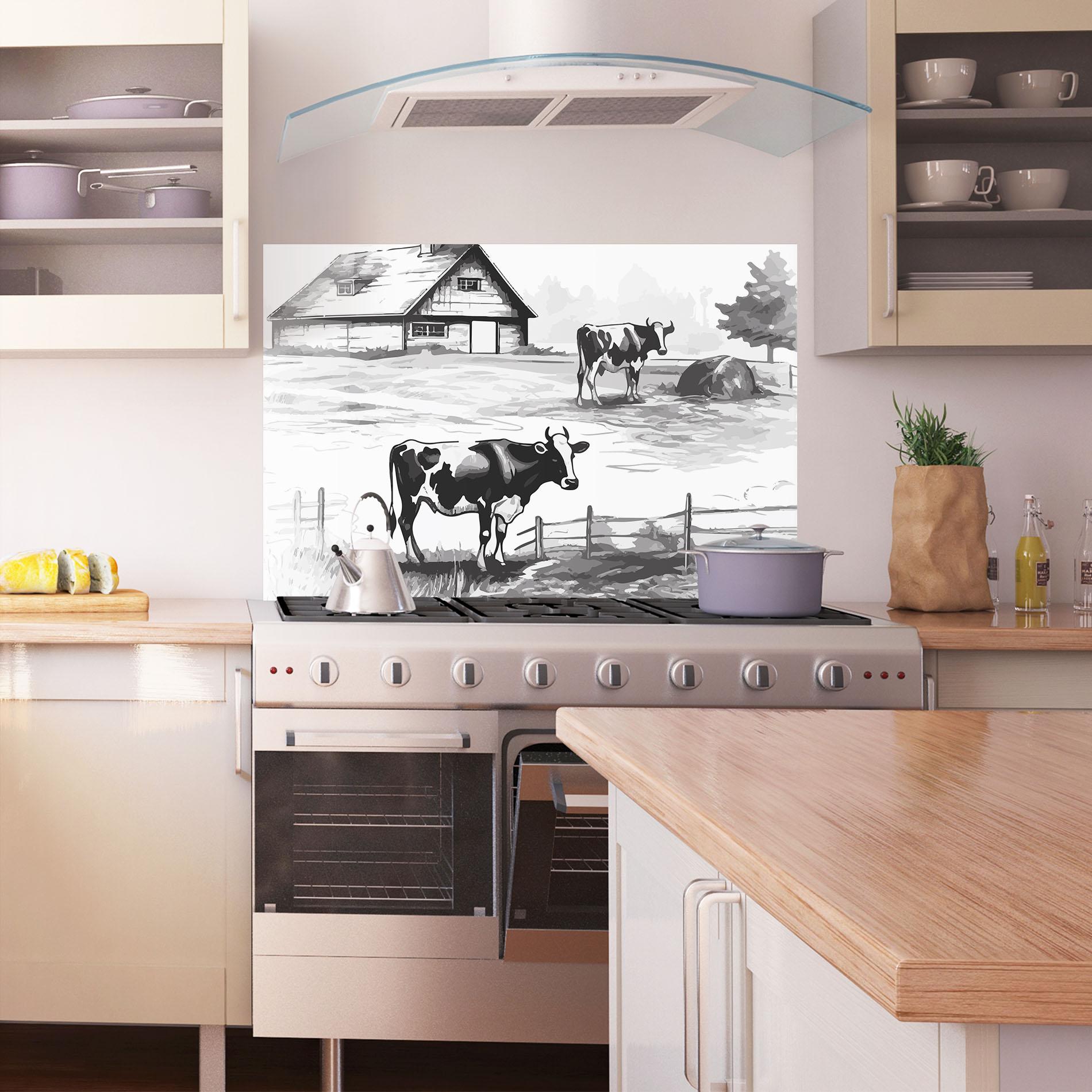 Panou Sticla Bucatarie Cows Farm Ink mockup 1
