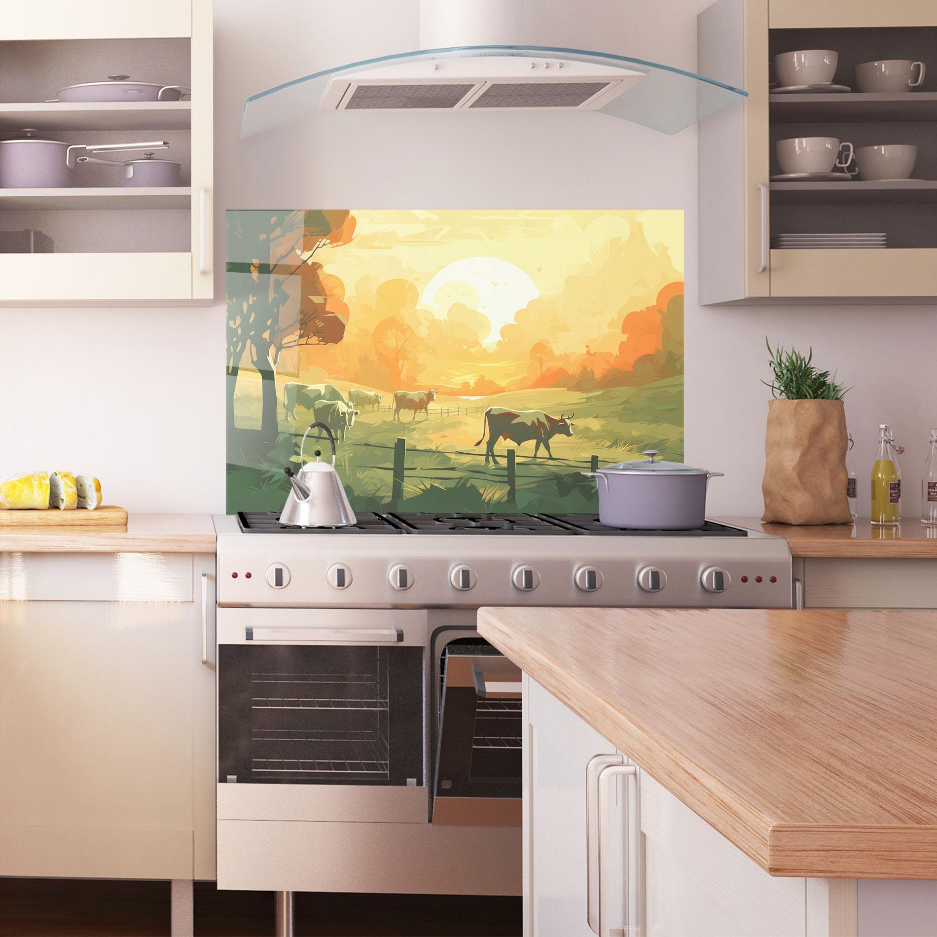 Panou Sticla Bucatarie Cows Grazing mockup 1