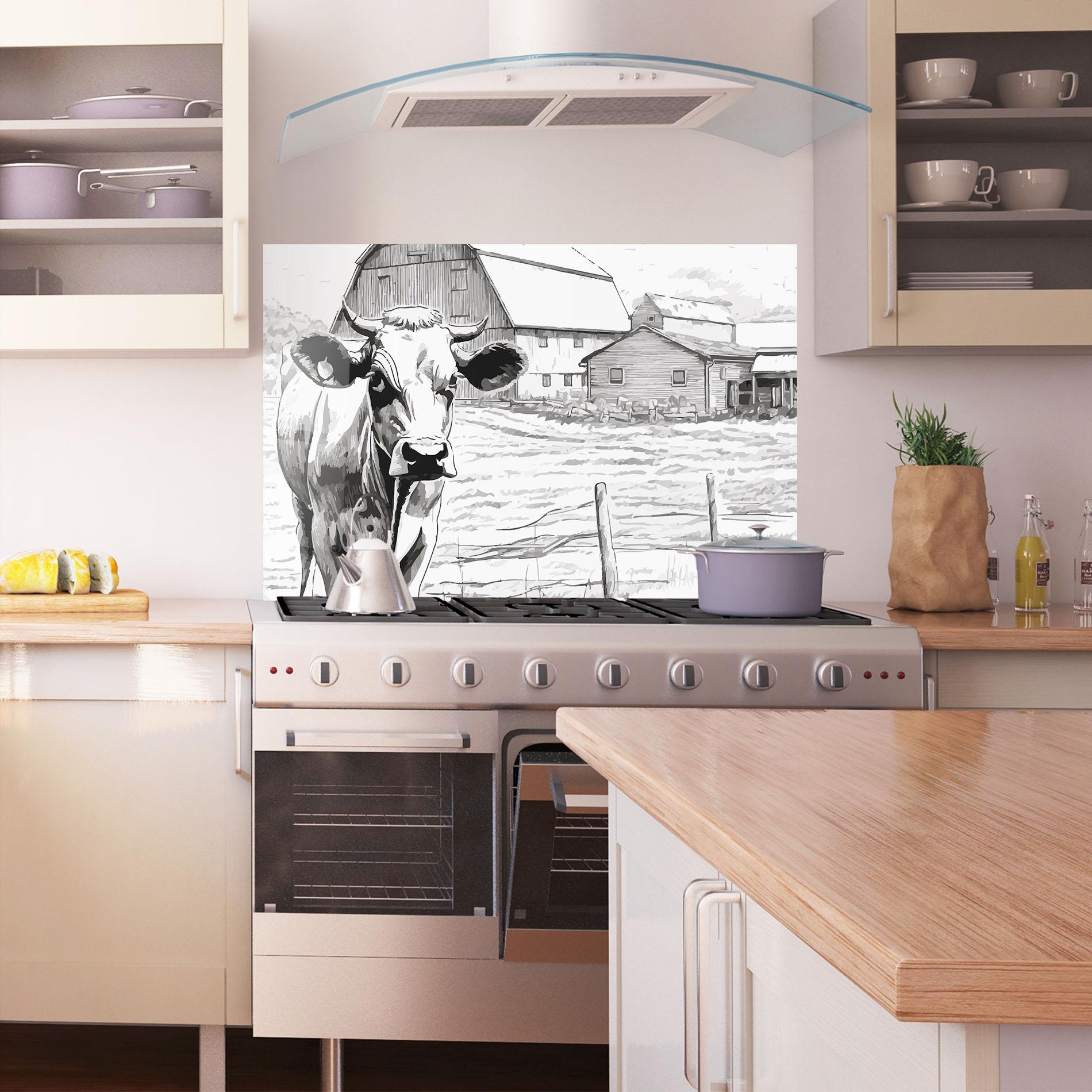 Panou Sticla Bucatarie Farm Cow mockup 1