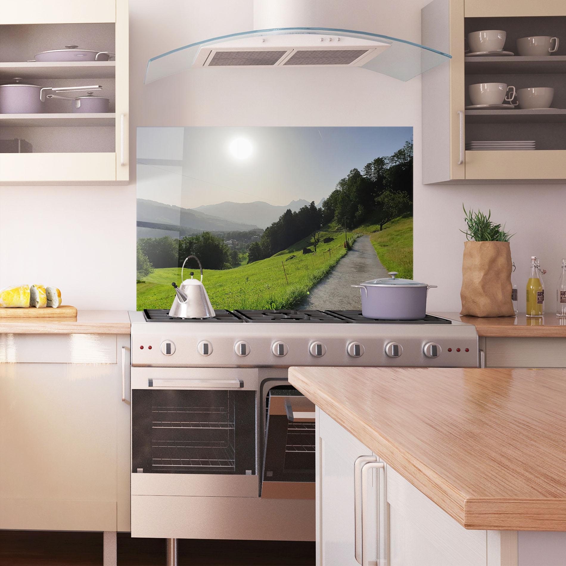 Panou Sticla Bucatarie Foggy Rural Road mockup 1