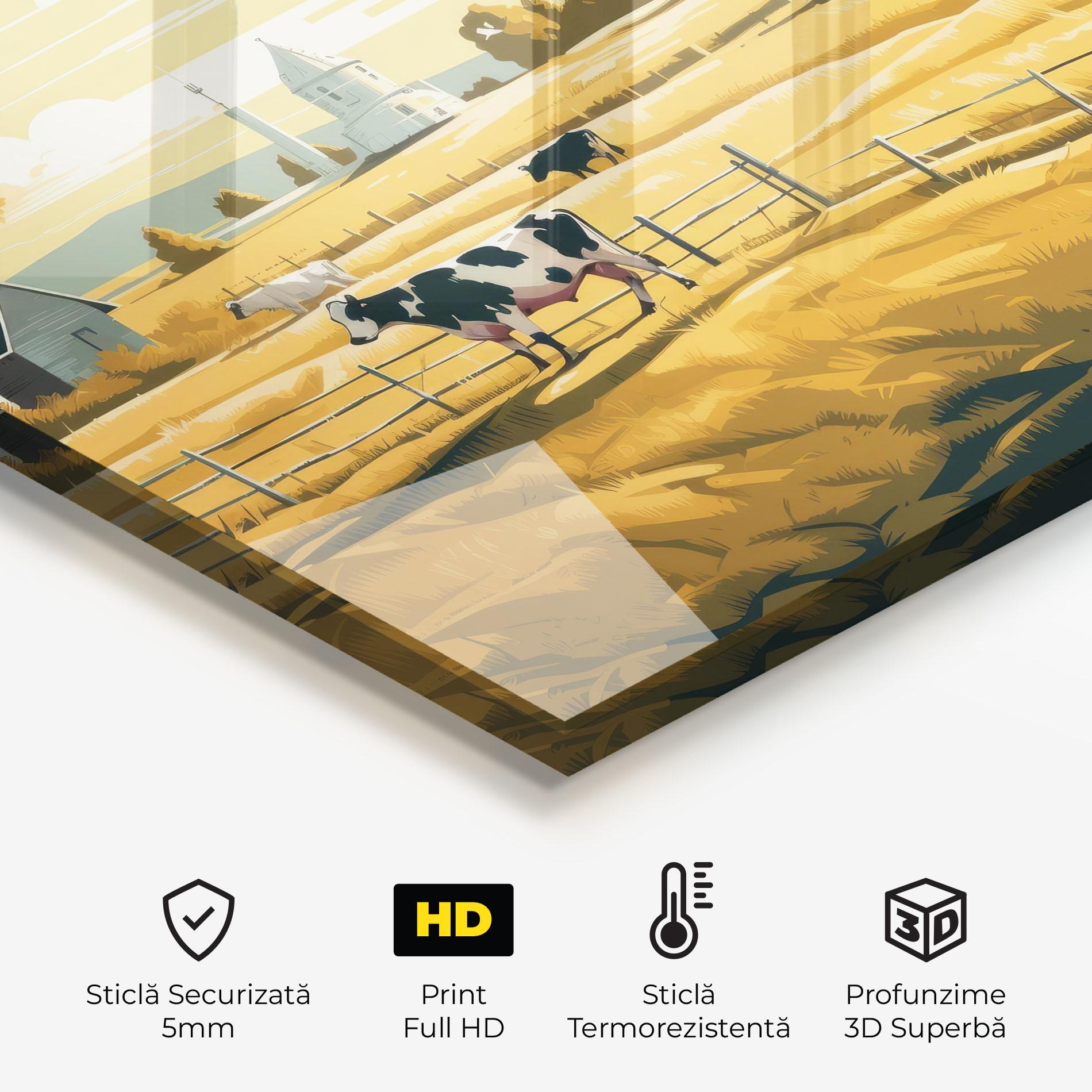 Panou Sticla Bucatarie Cows Sunlight Farm mockup 2