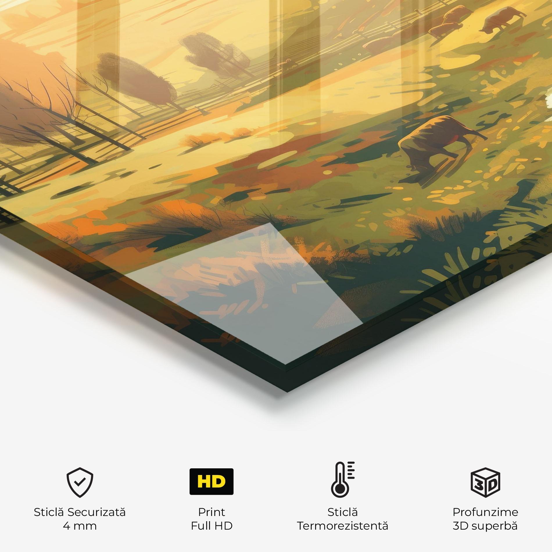 Panou Sticla Bucatarie Cows Sunlight Art mockup 2