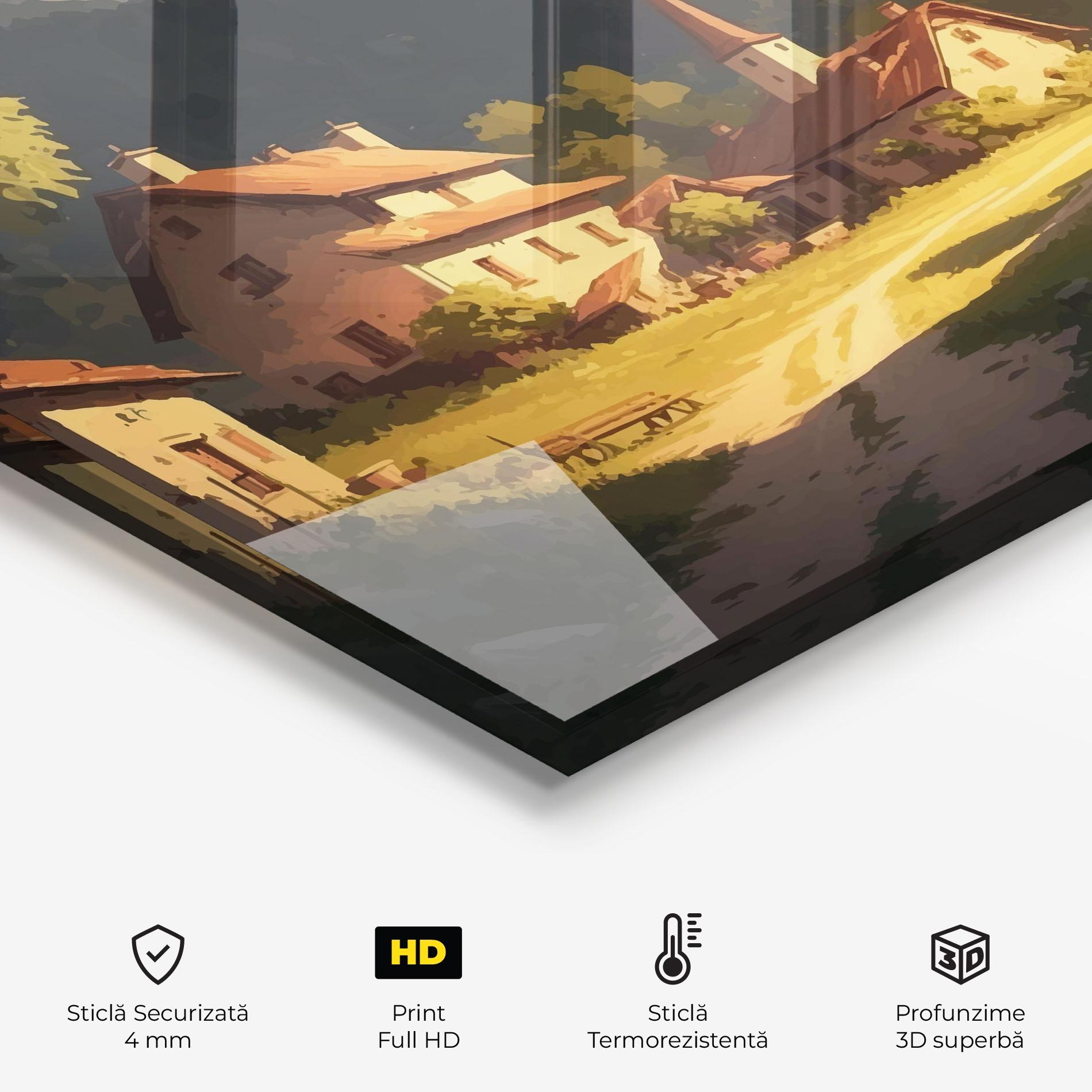 Panou Sticla Bucatarie Grassy Village View mockup 2