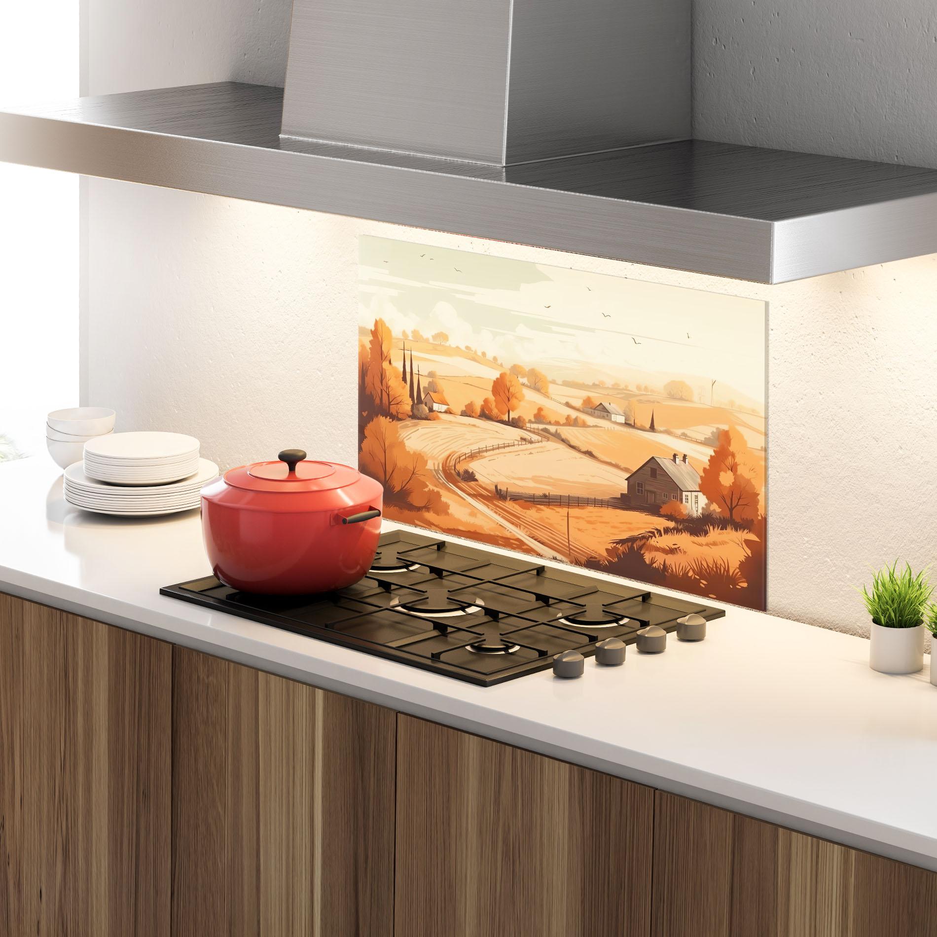 Panou Sticla Bucatarie Autumn Rural Wheat mockup 4