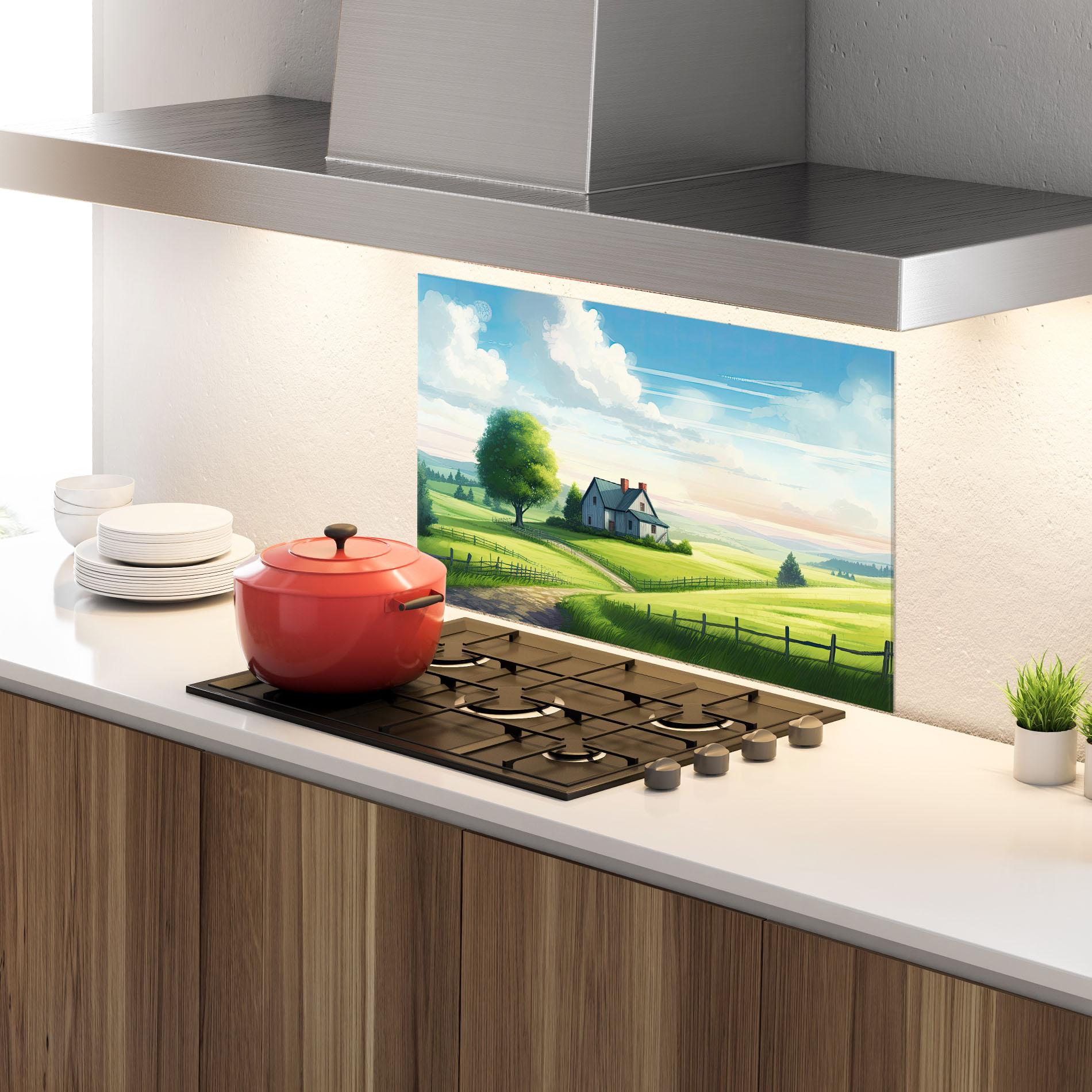 Panou Sticla Bucatarie Calming Rural View mockup 4