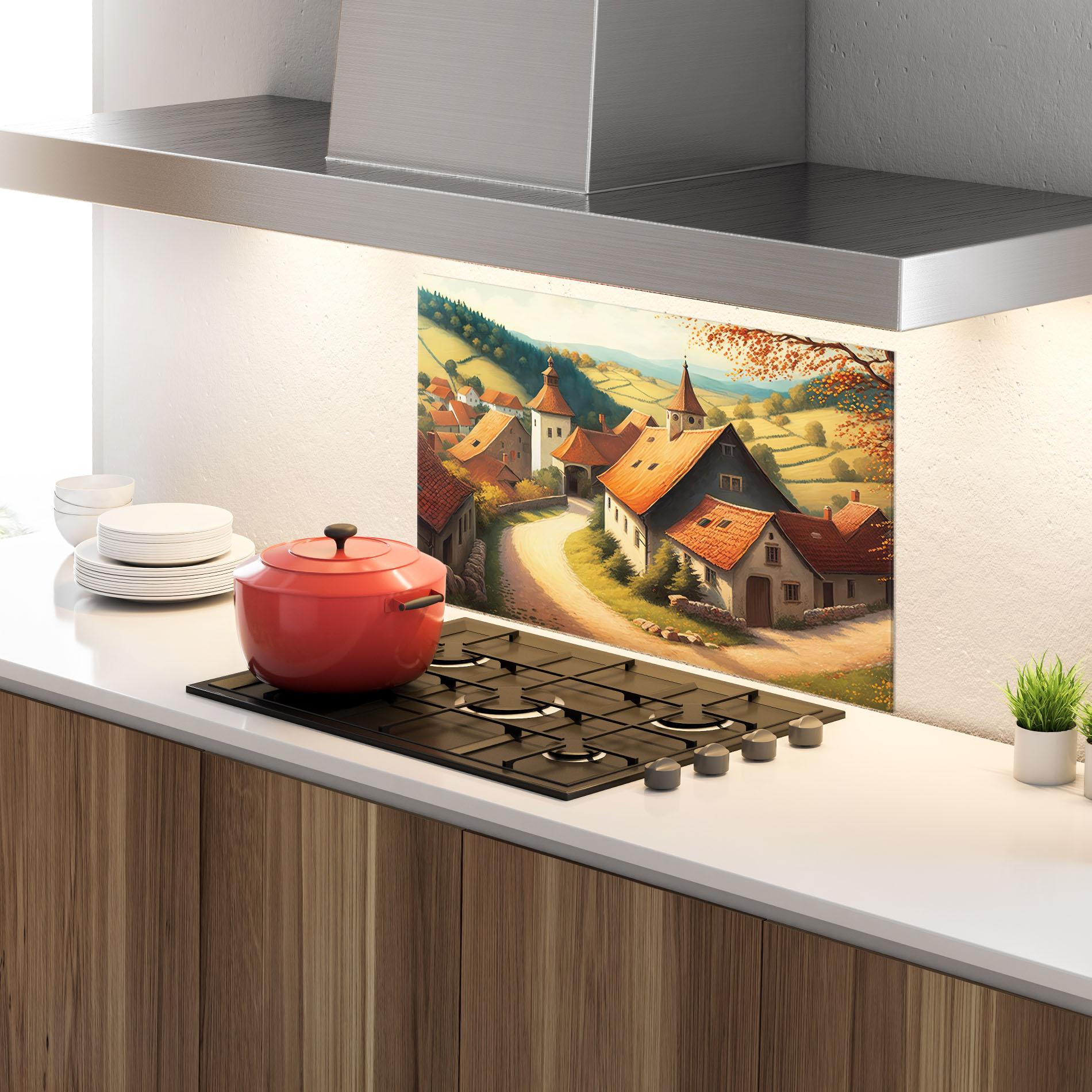 Panou Sticla Bucatarie Countryside Village mockup 4