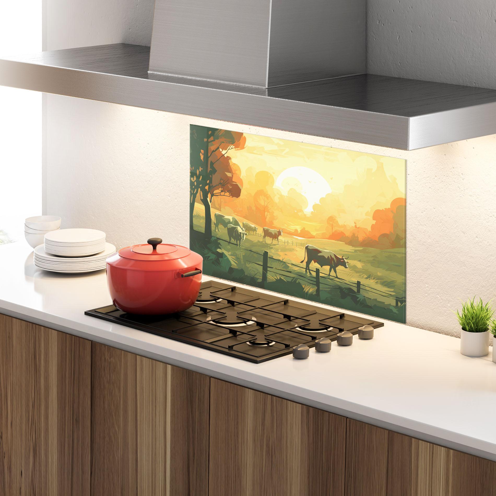 Panou Sticla Bucatarie Cows Grazing mockup 4