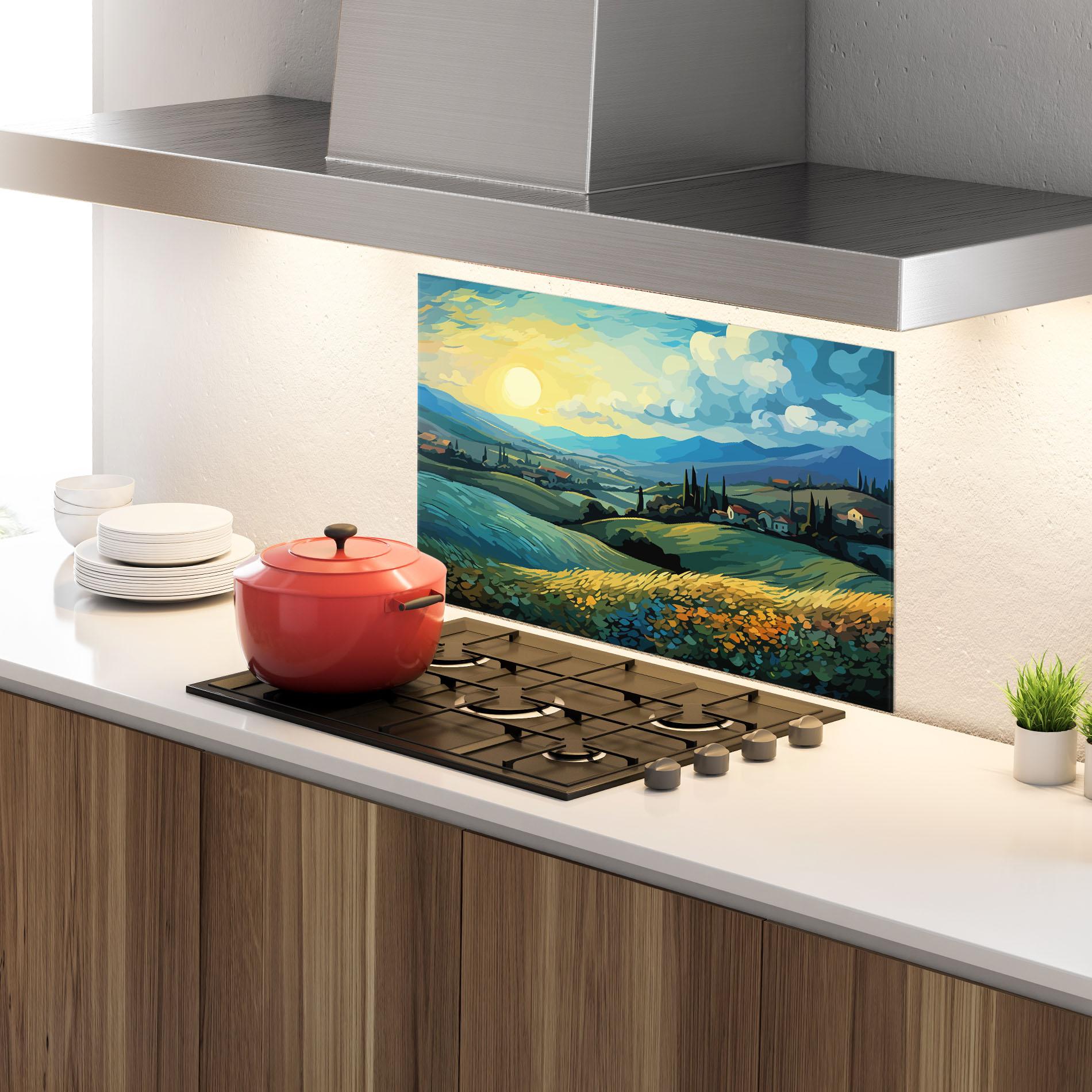 Panou Sticla Bucatarie Fantasy Blue View mockup 4