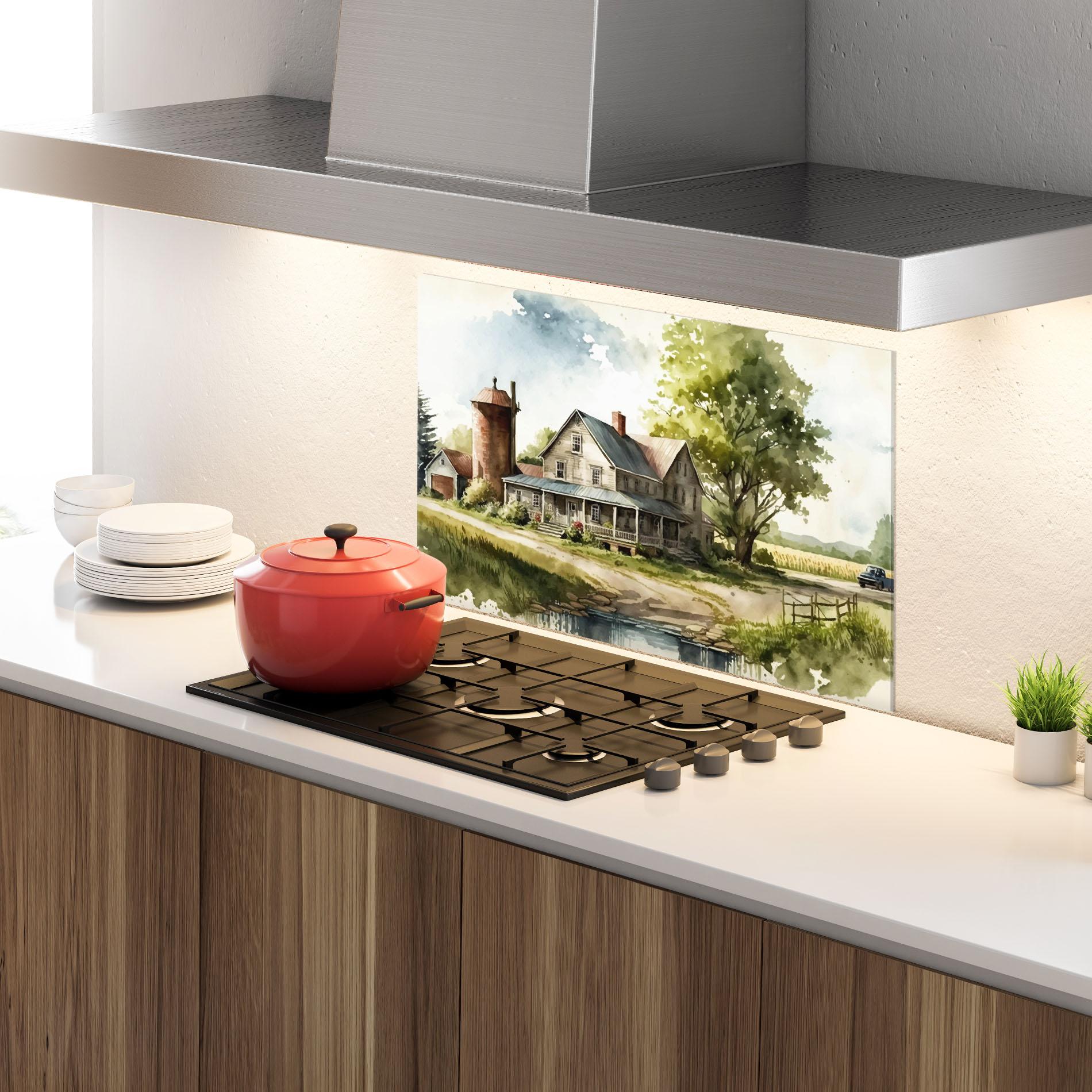 Panou Sticla Bucatarie Farm Blue Car mockup 4