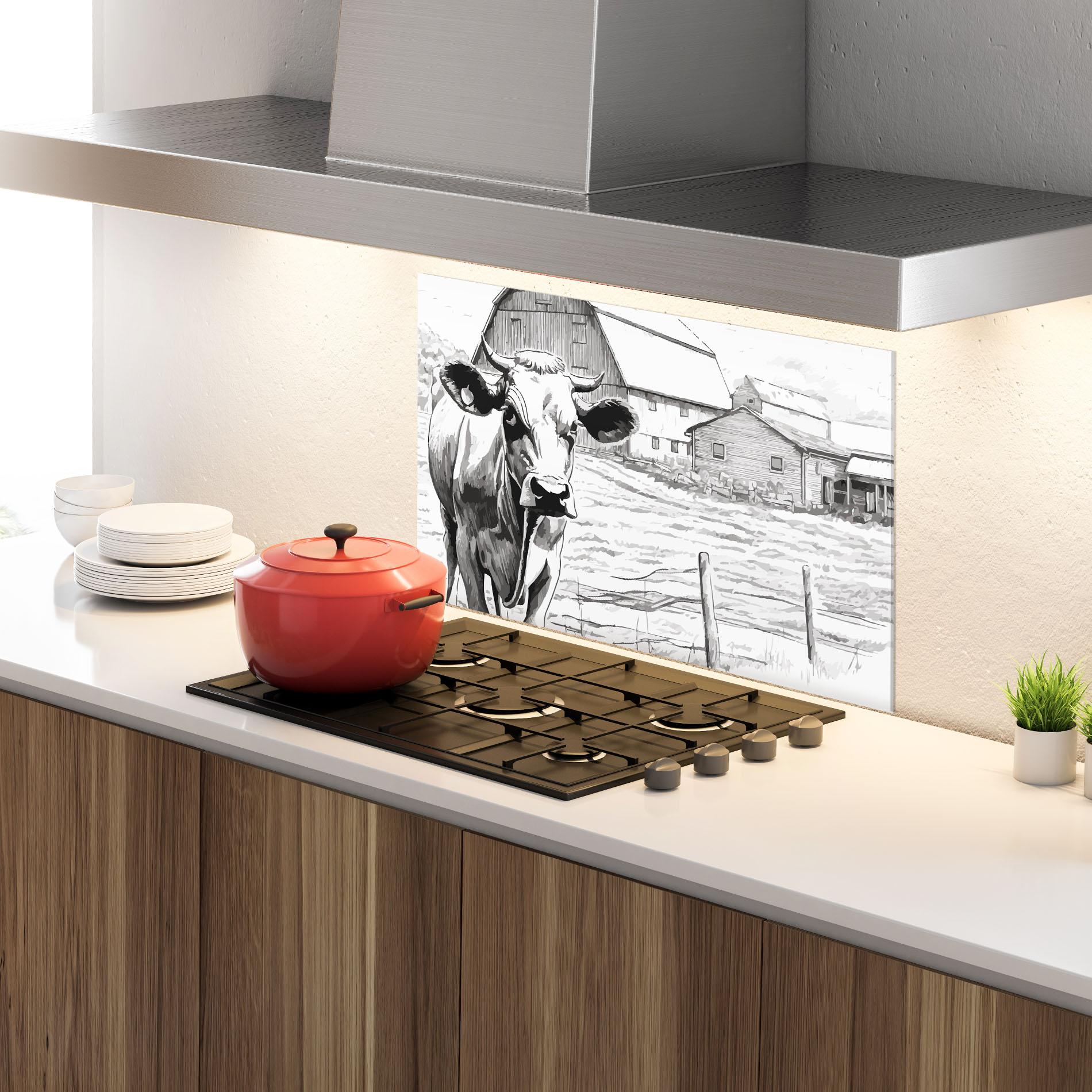 Panou Sticla Bucatarie Farm Cow mockup 4