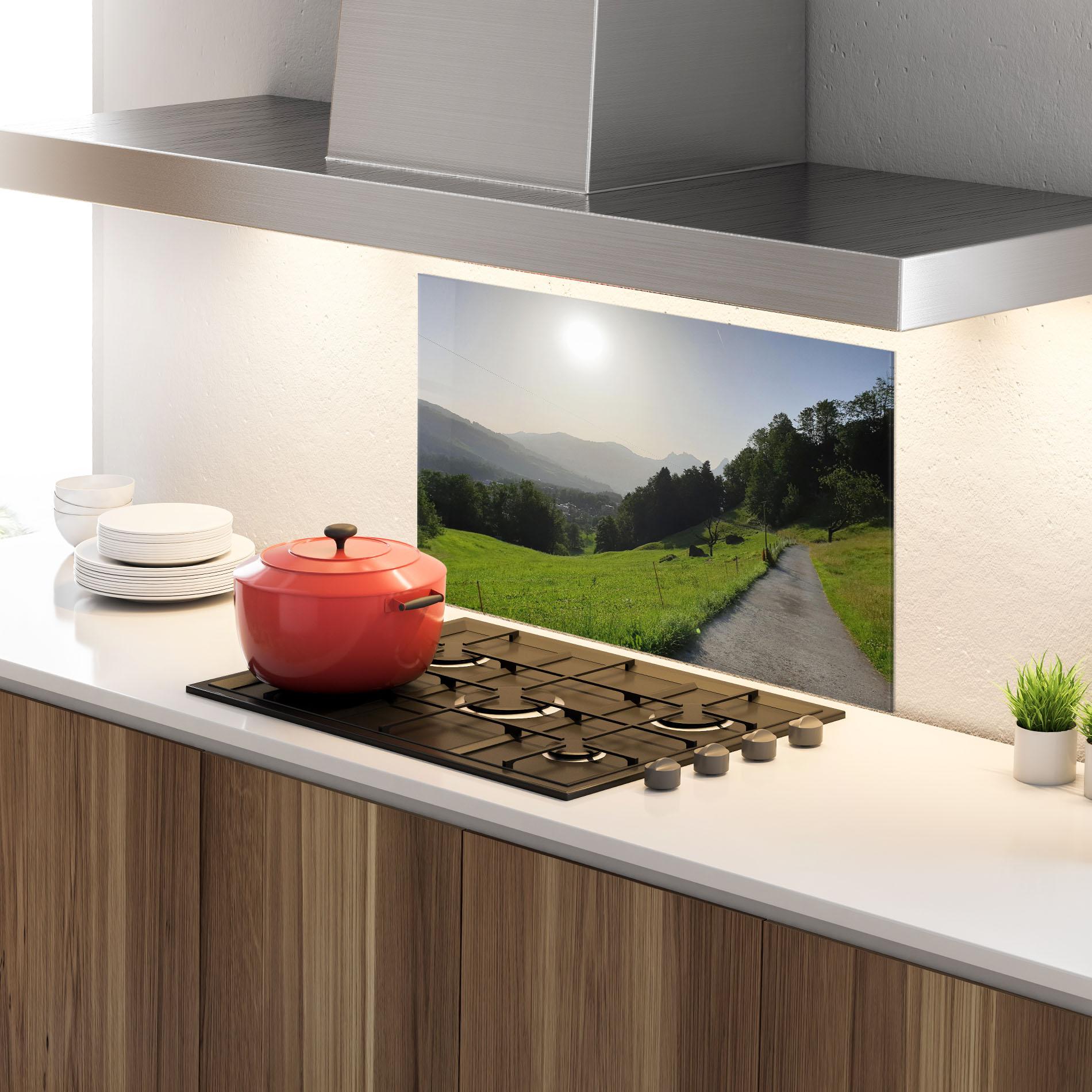 Panou Sticla Bucatarie Foggy Rural Road mockup 4