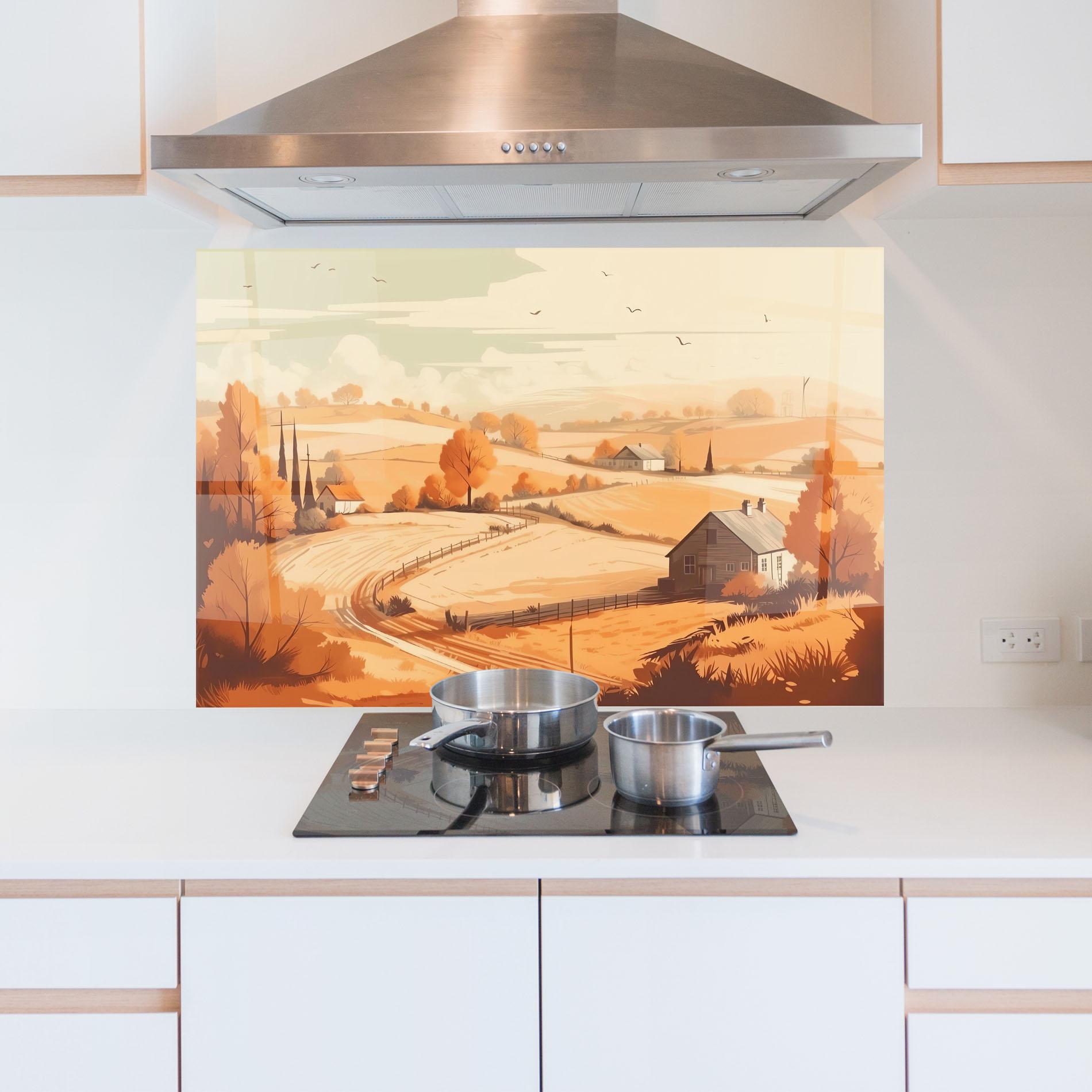 Panou Sticla Bucatarie Autumn Rural Wheat mockup 5