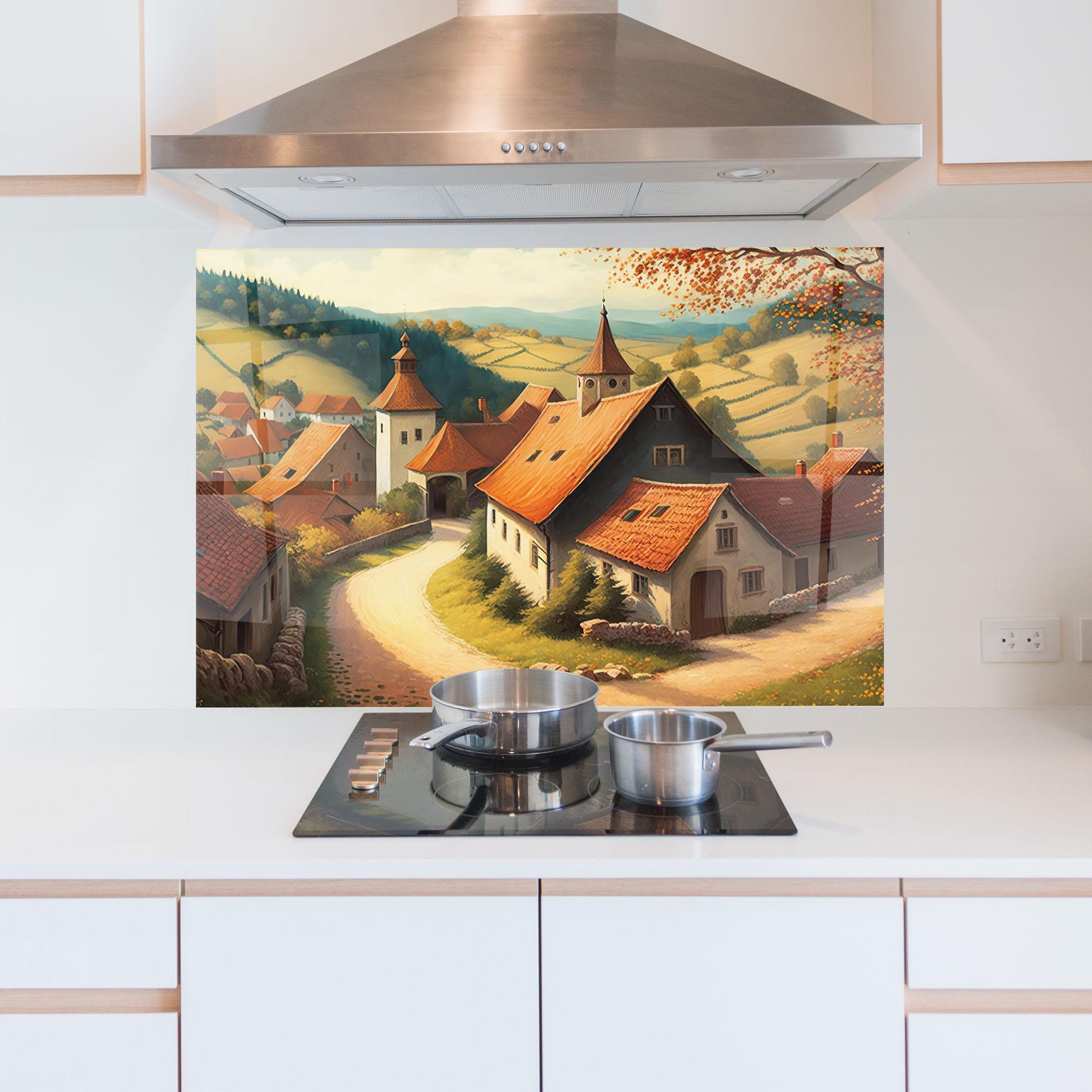 Panou Sticla Bucatarie Countryside Village mockup 5