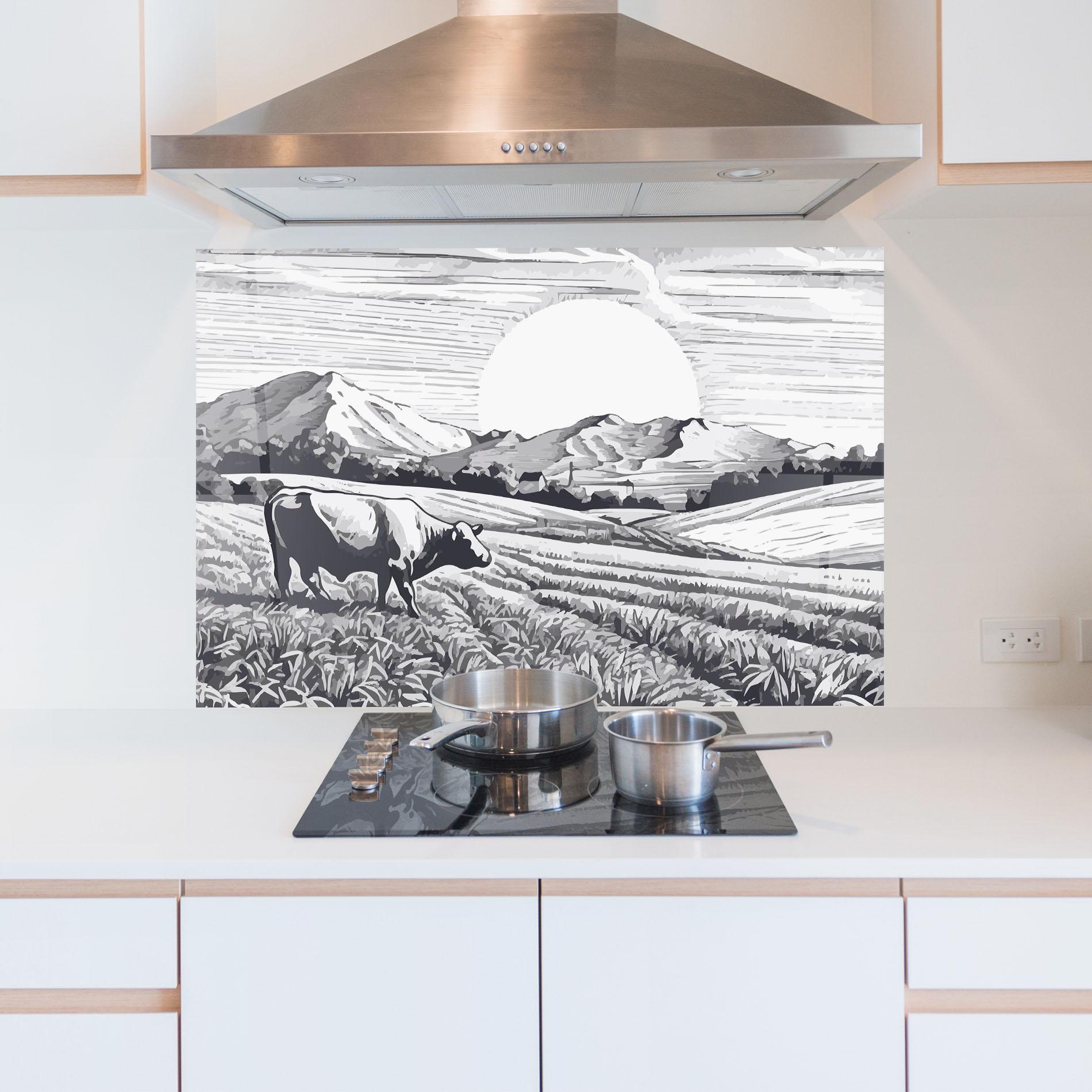 Panou Sticla Bucatarie Cow Grey Ink mockup 5