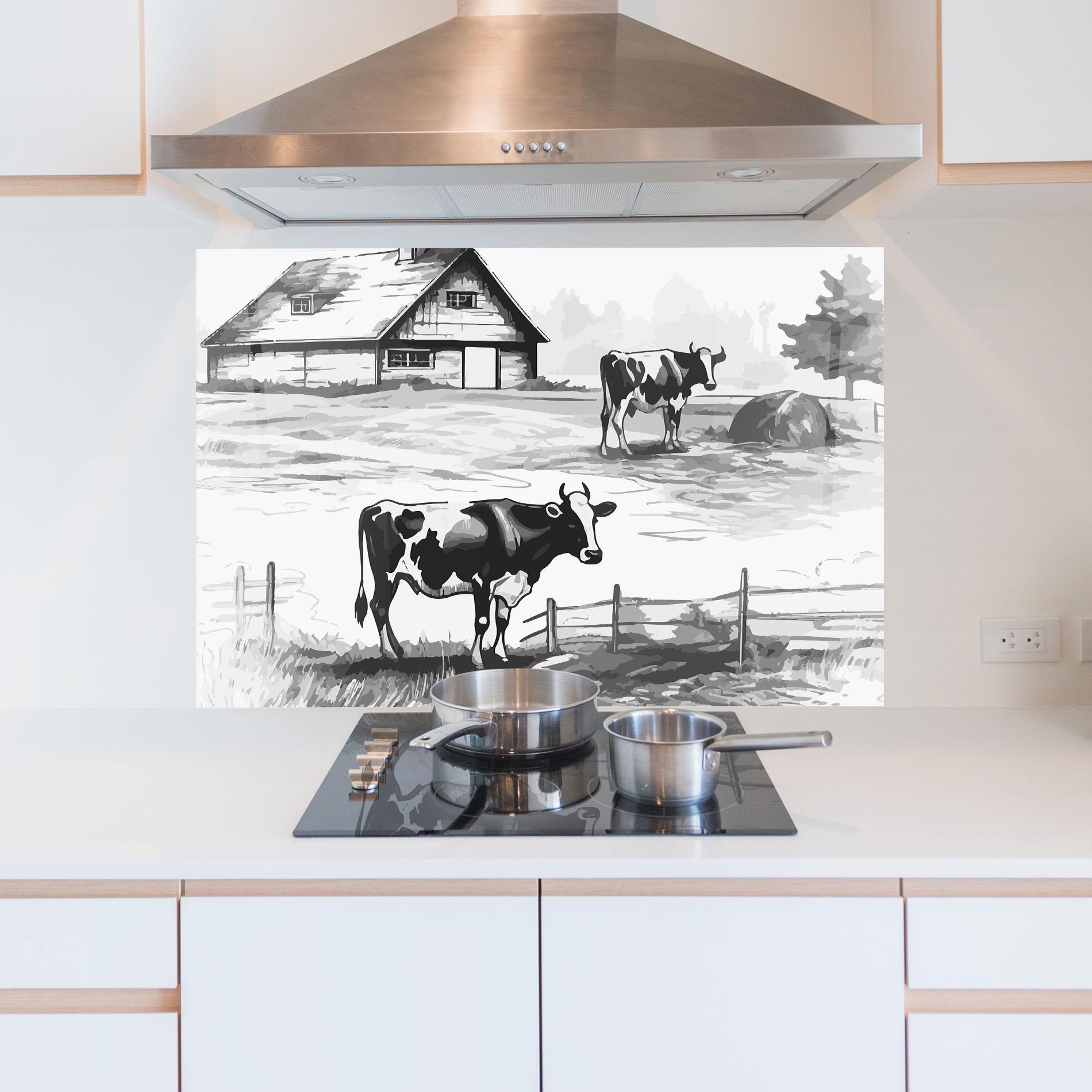 Panou Sticla Bucatarie Cows Farm Ink mockup 5