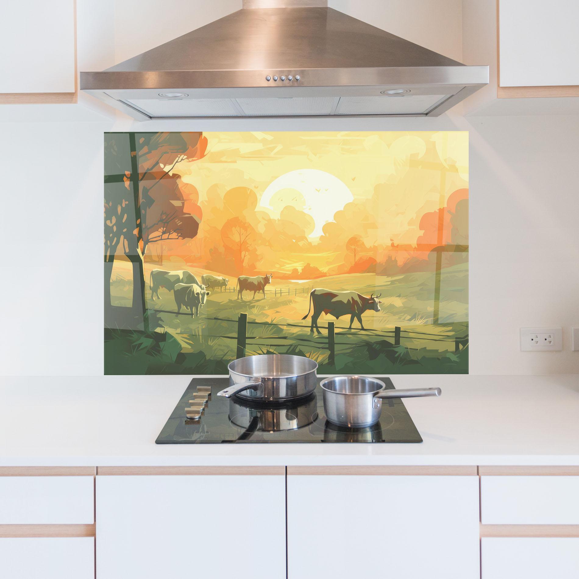 Panou Sticla Bucatarie Cows Grazing mockup 5