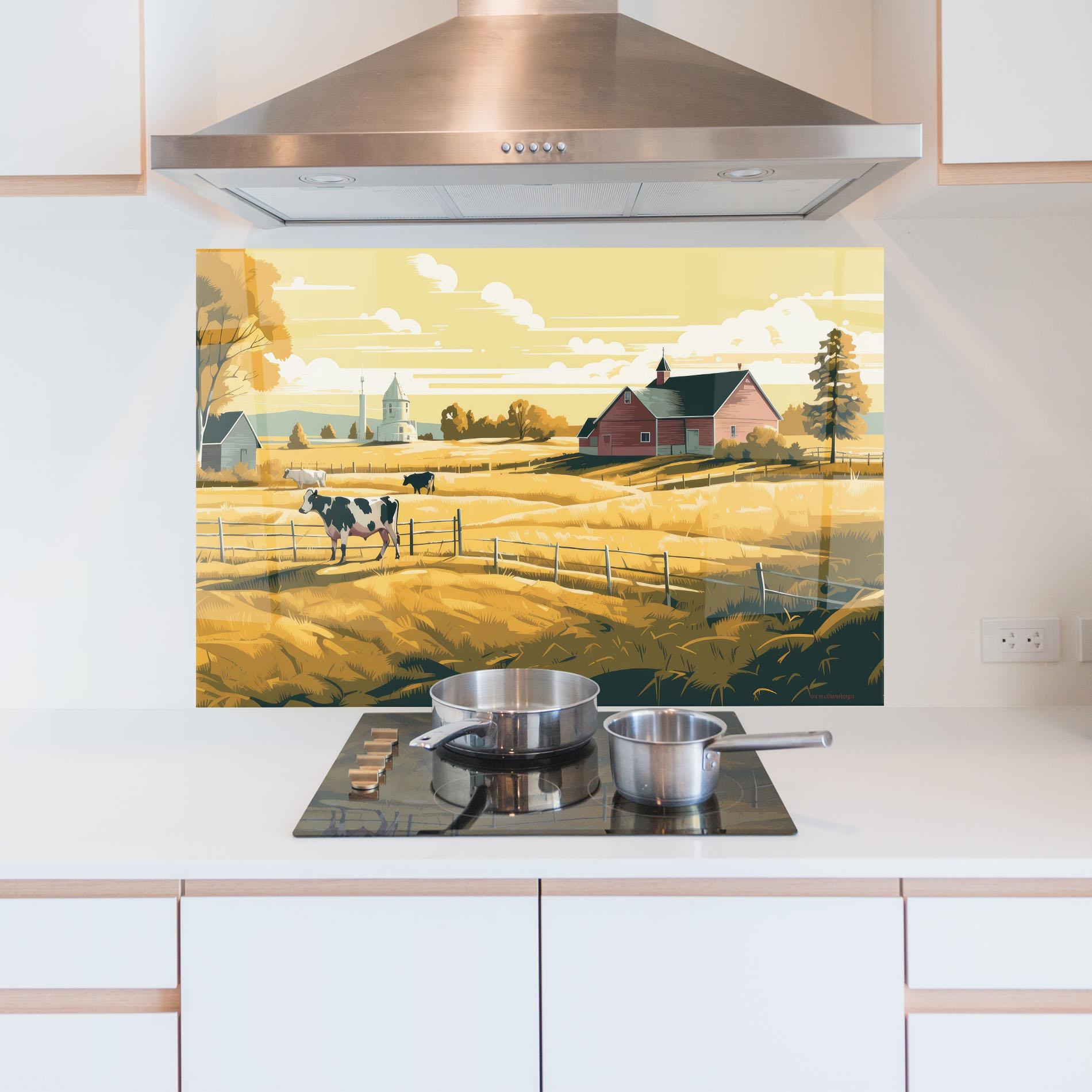 Panou Sticla Bucatarie Cows Sunlight Farm mockup 5