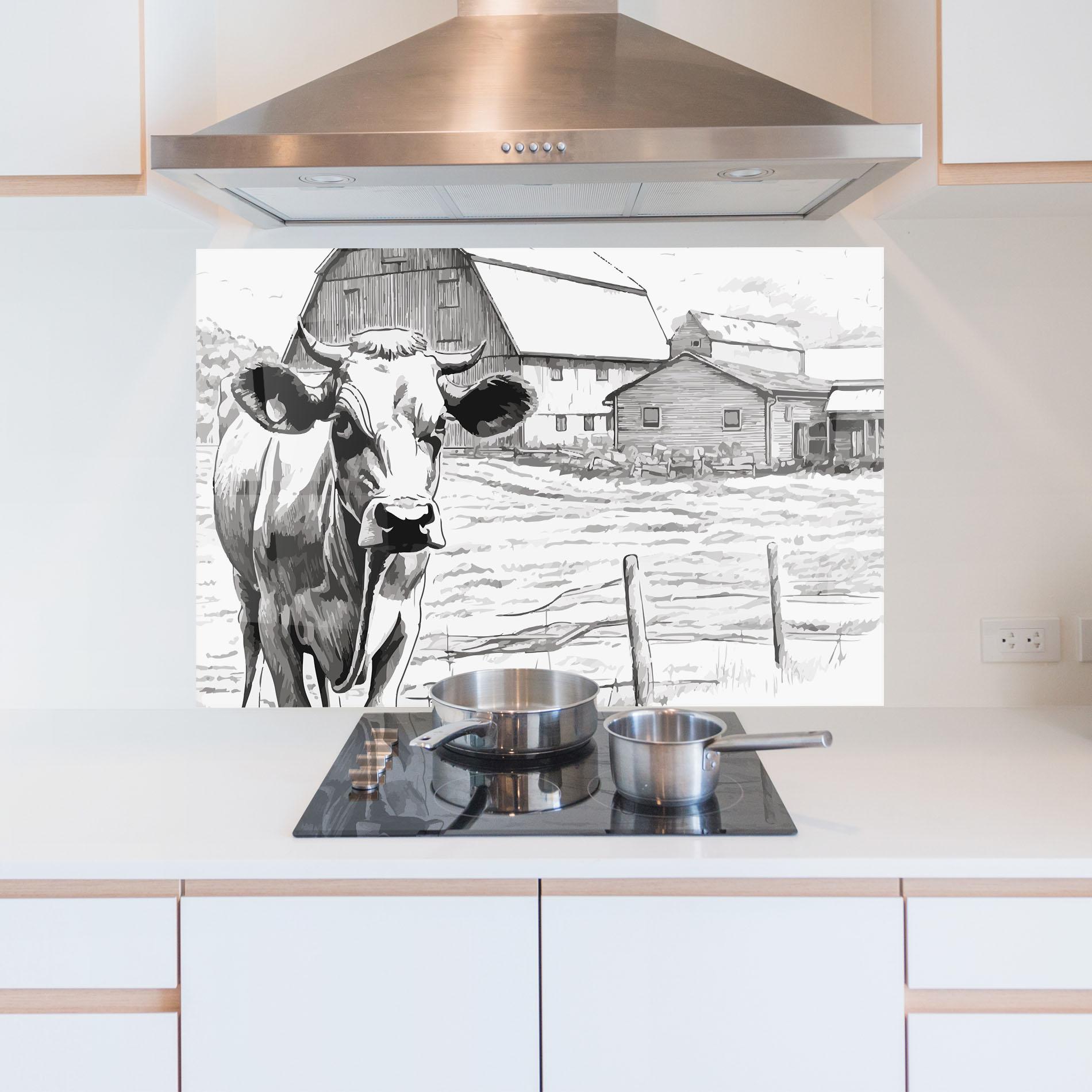 Panou Sticla Bucatarie Farm Cow mockup 5