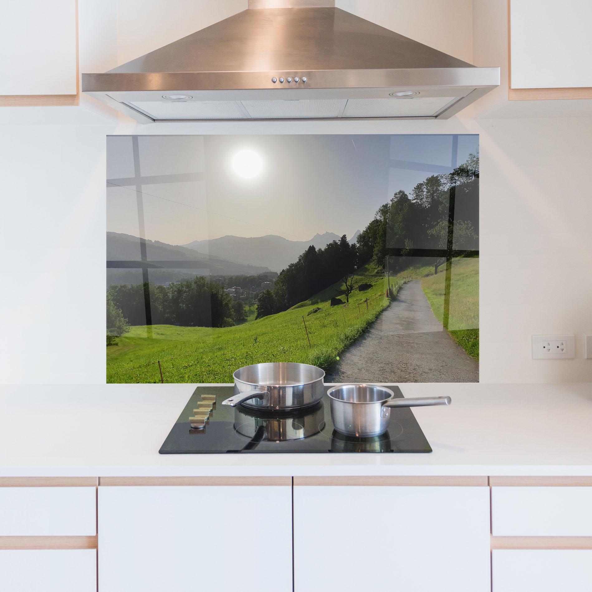 Panou Sticla Bucatarie Foggy Rural Road mockup 5