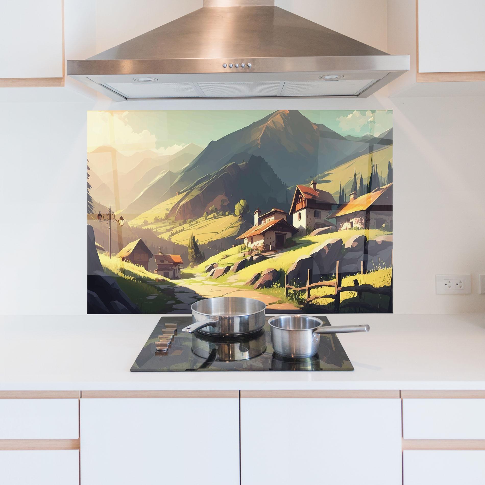 Panou Sticla Bucatarie Grassy Mountain View mockup 5