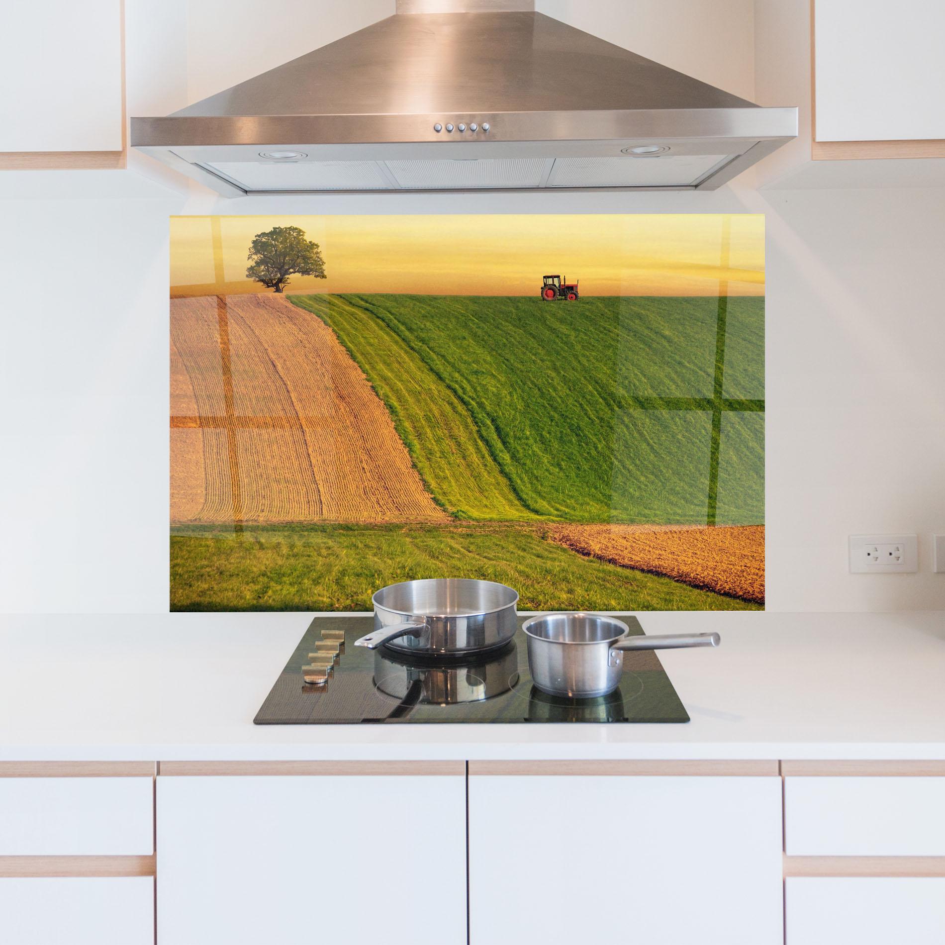 Panou Sticla Bucatarie Green Cream Field mockup 5