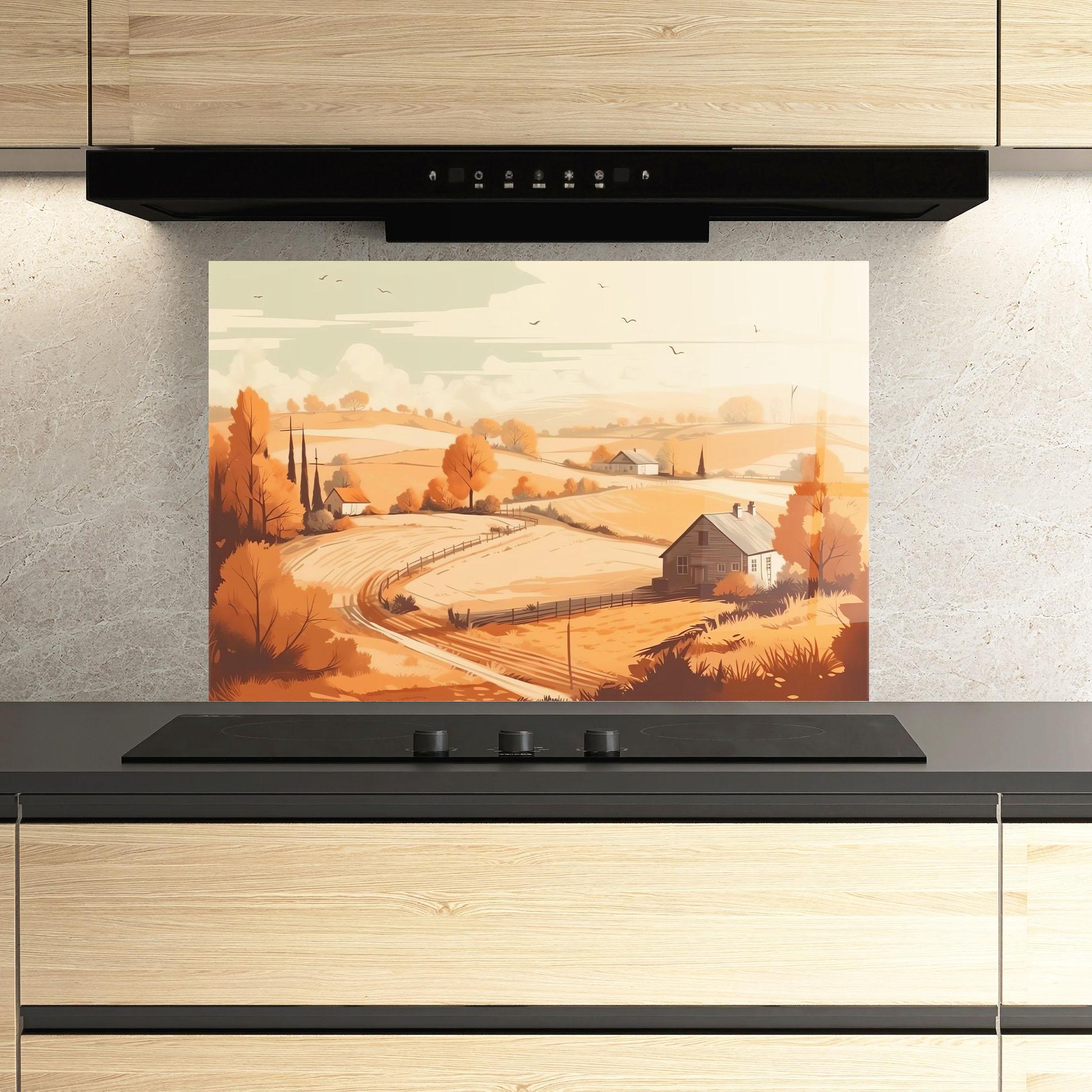 Panou Sticla Bucatarie Autumn Rural Wheat mockup 3