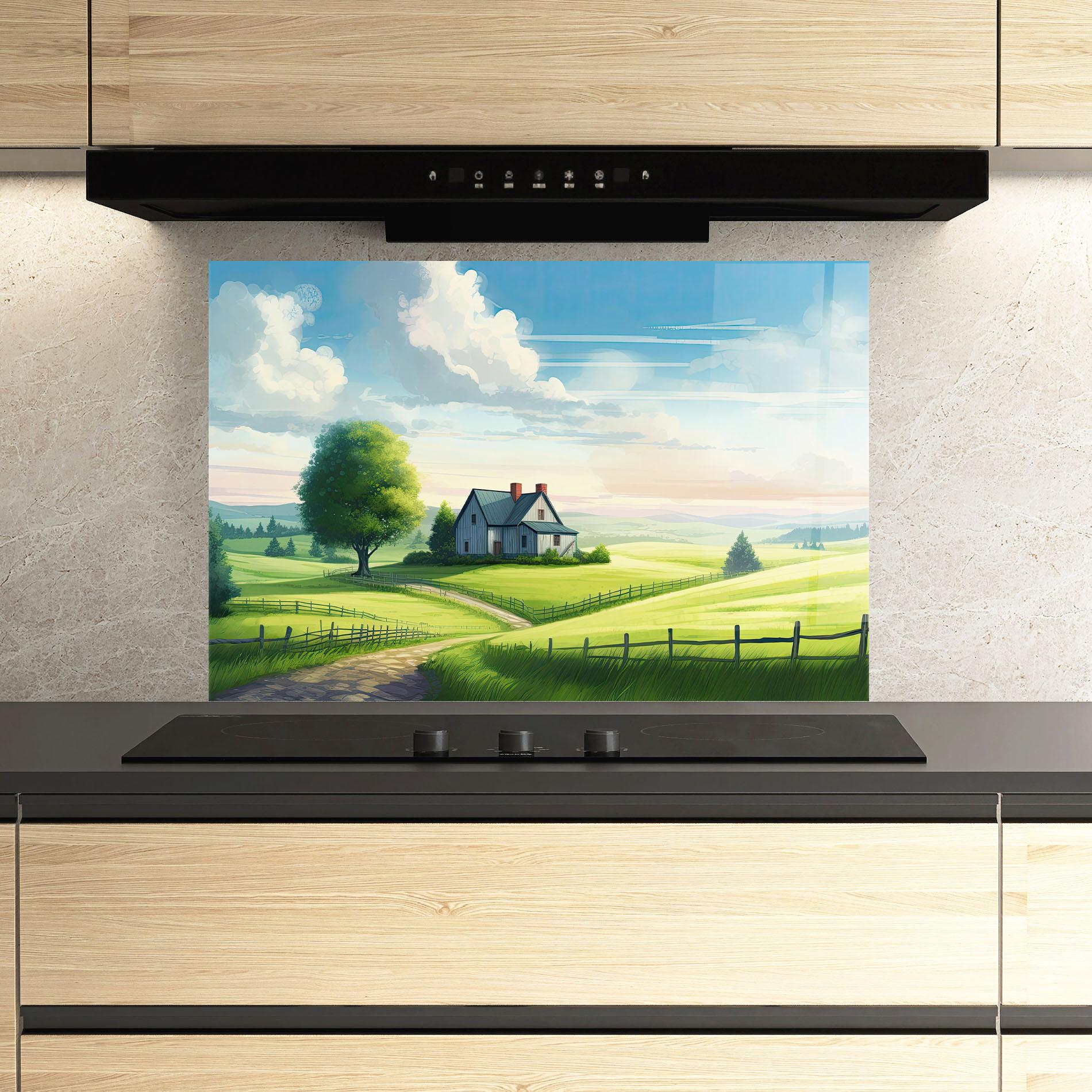 Panou Sticla Bucatarie Calming Rural View mockup 3