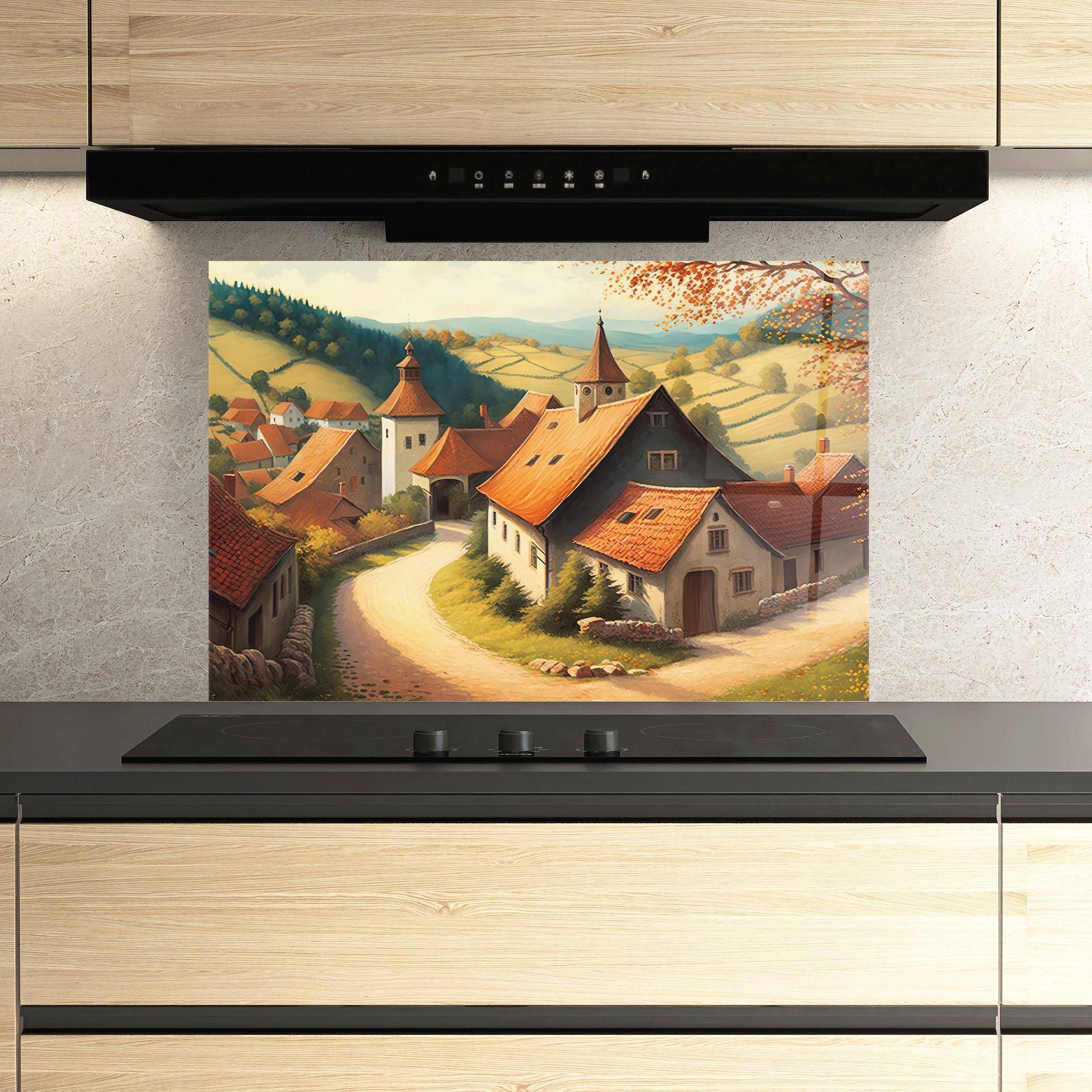 Panou Sticla Bucatarie Countryside Village mockup 3