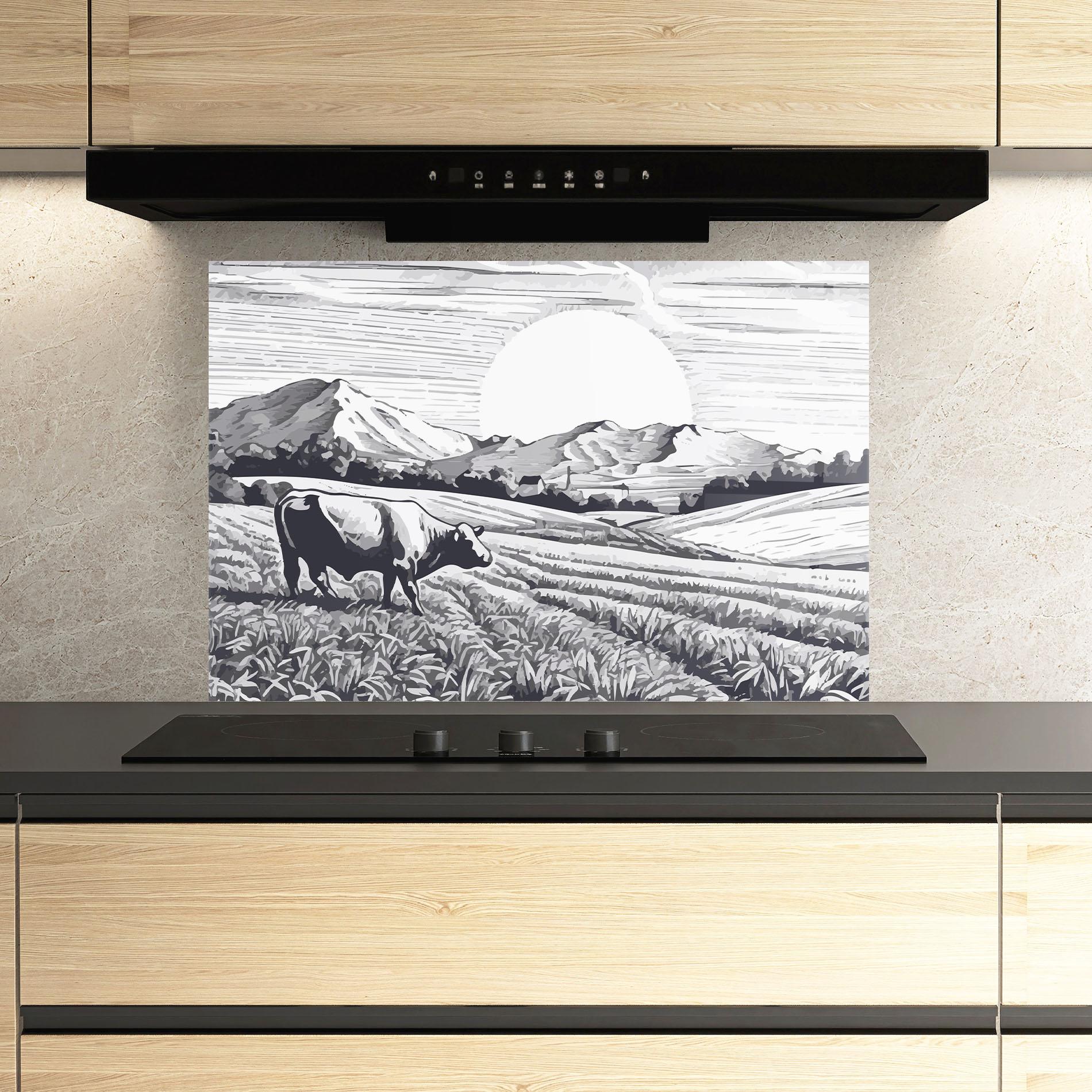 Panou Sticla Bucatarie Cow Grey Ink mockup 3