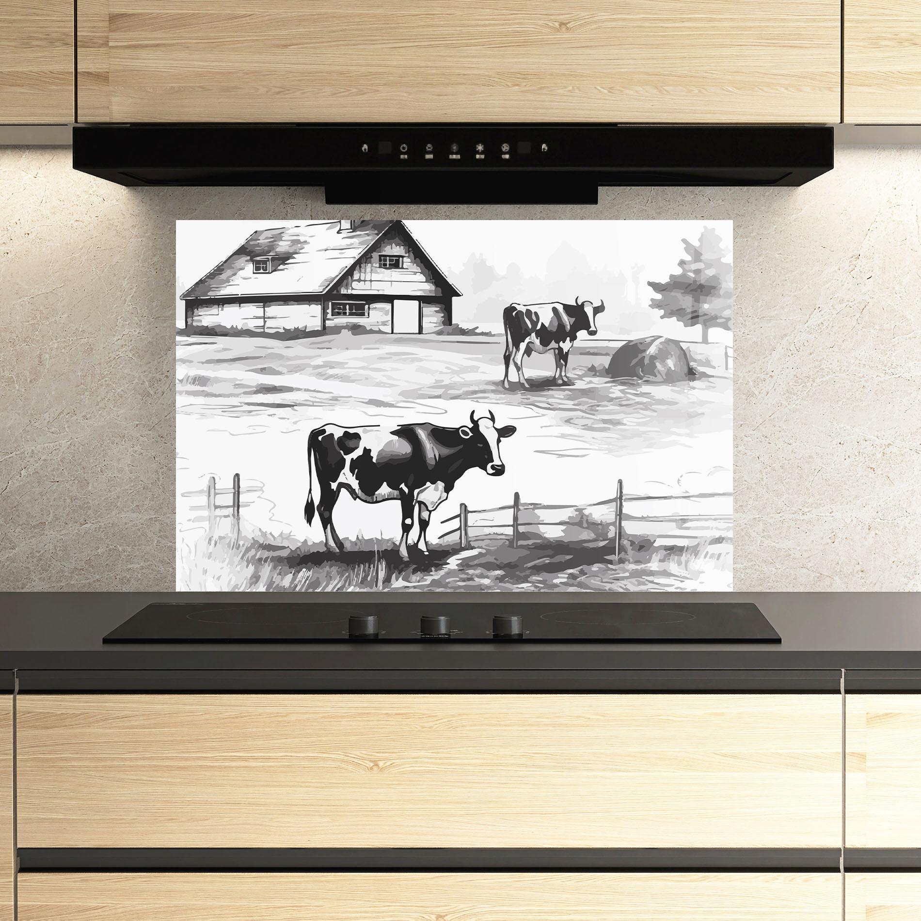 Panou Sticla Bucatarie Cows Farm Ink mockup 3