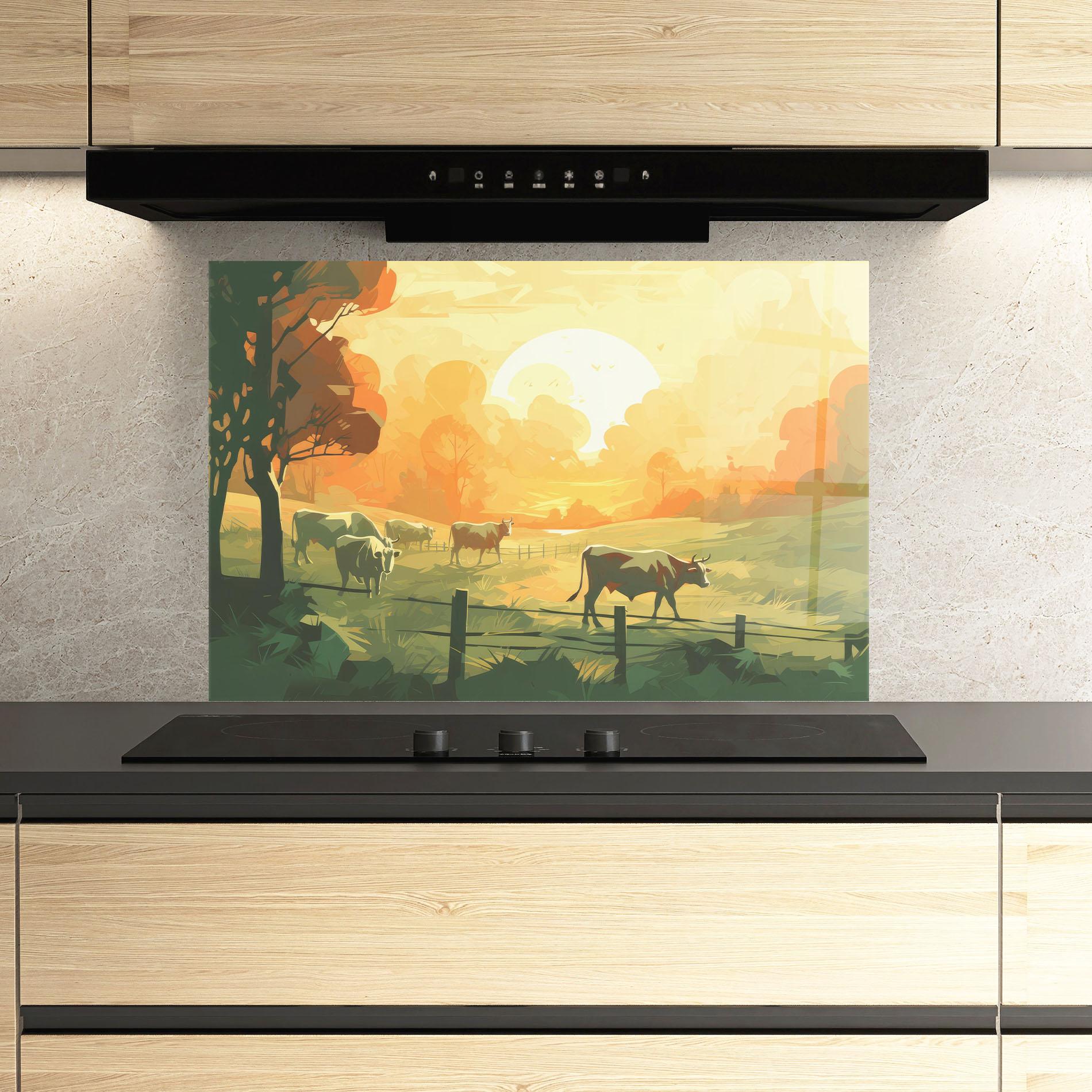 Panou Sticla Bucatarie Cows Grazing mockup 3