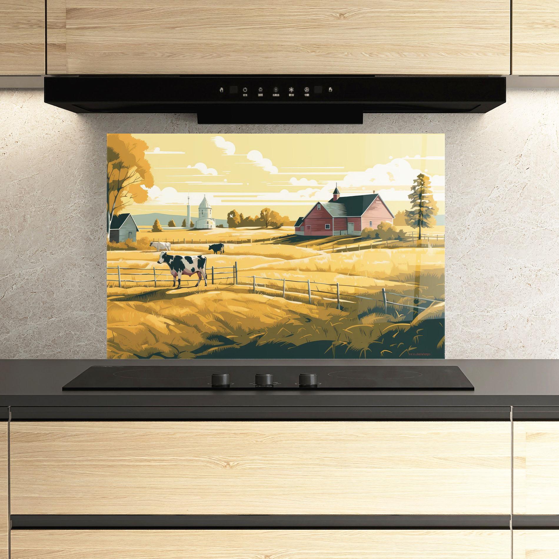 Panou Sticla Bucatarie Cows Sunlight Farm mockup 3