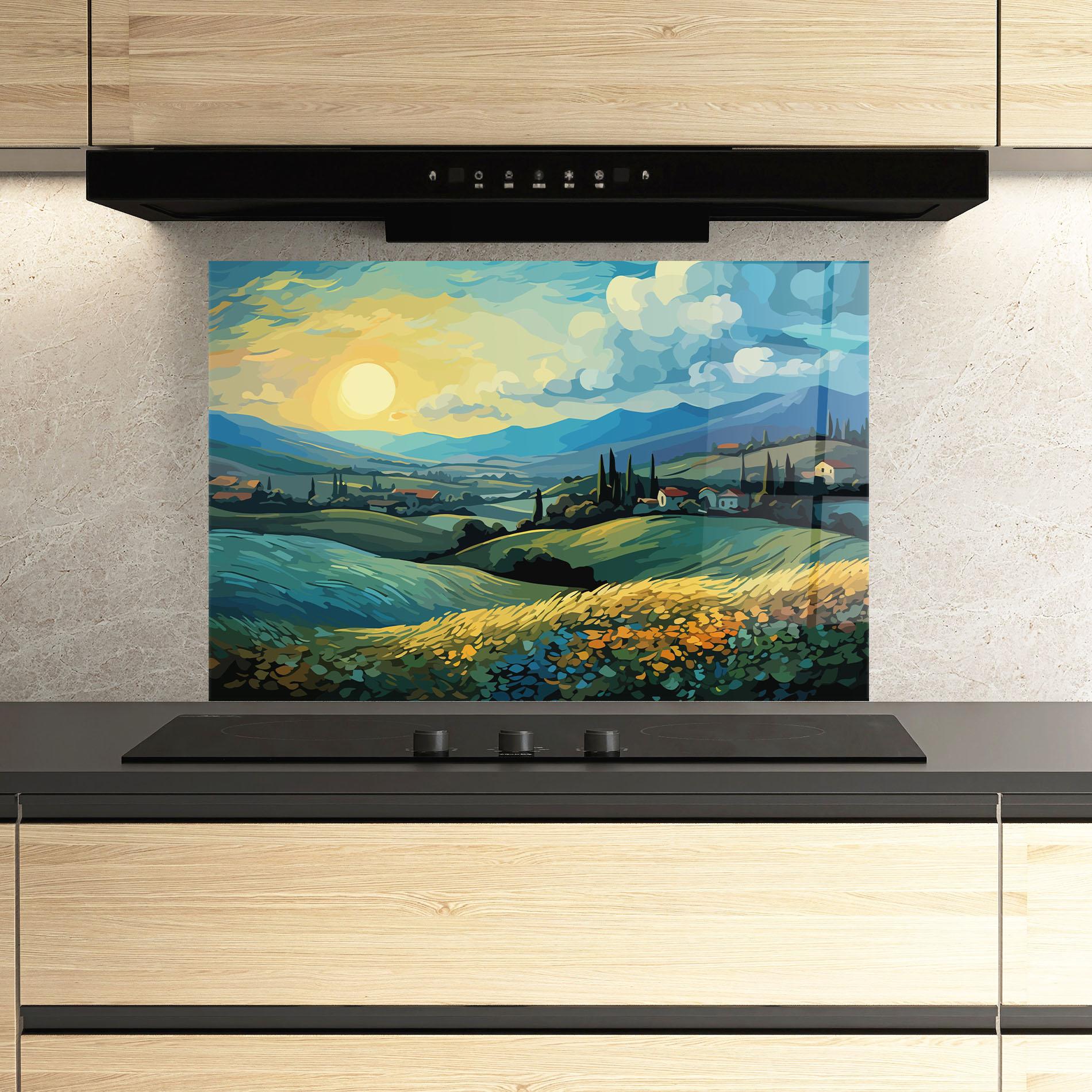 Panou Sticla Bucatarie Fantasy Blue View mockup 3