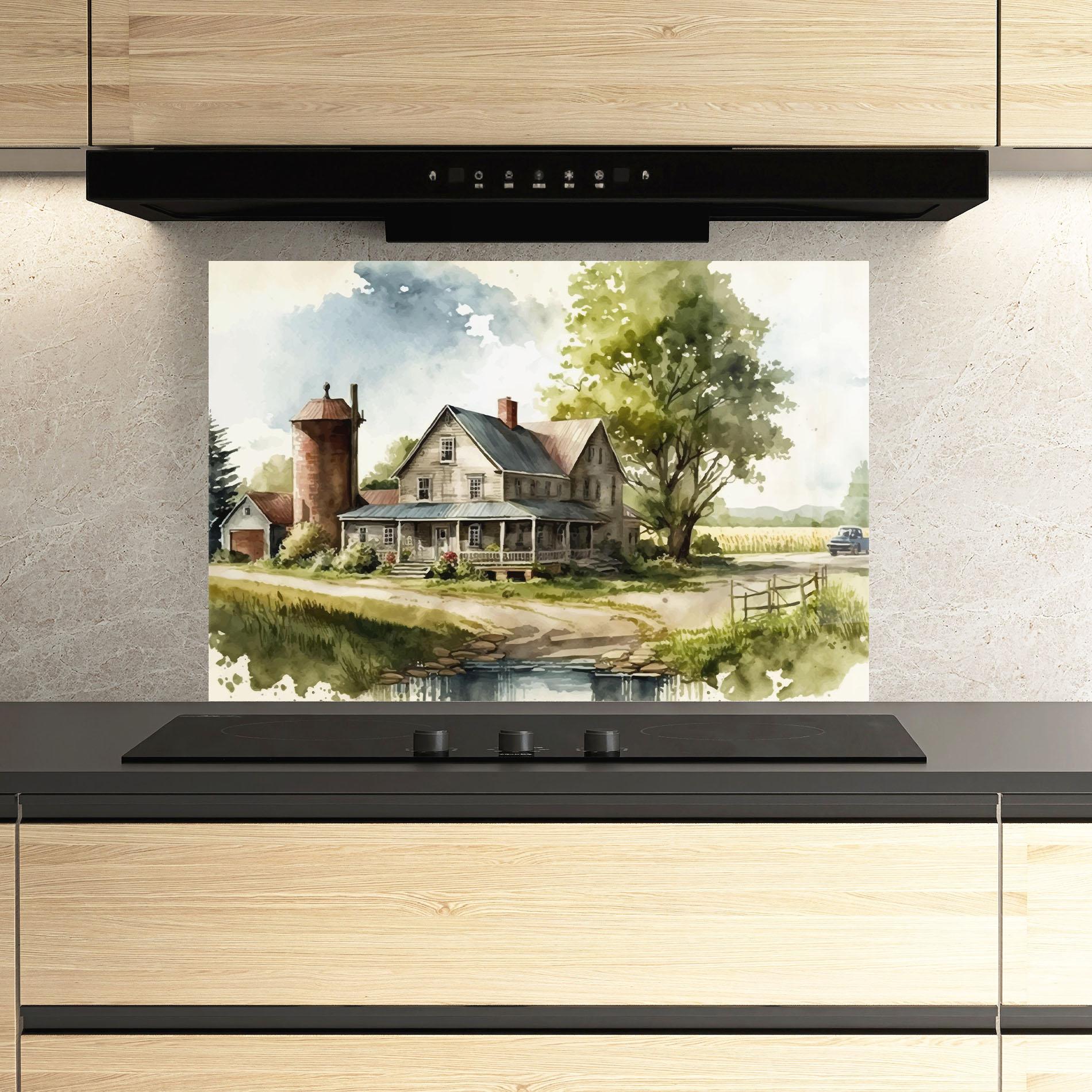 Panou Sticla Bucatarie Farm Blue Car mockup 3