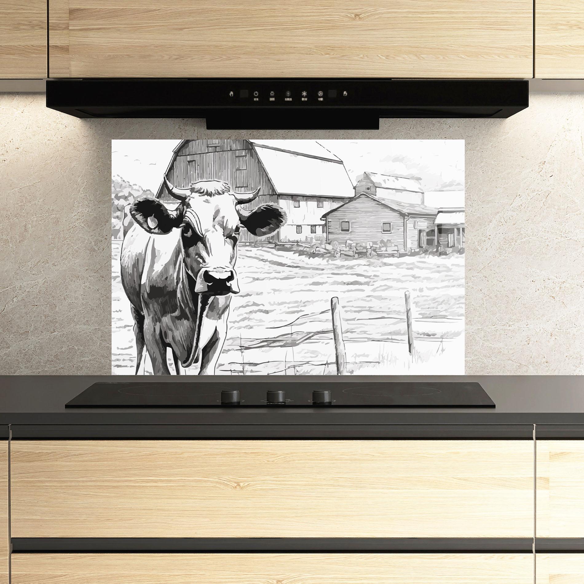 Panou Sticla Bucatarie Farm Cow mockup 3