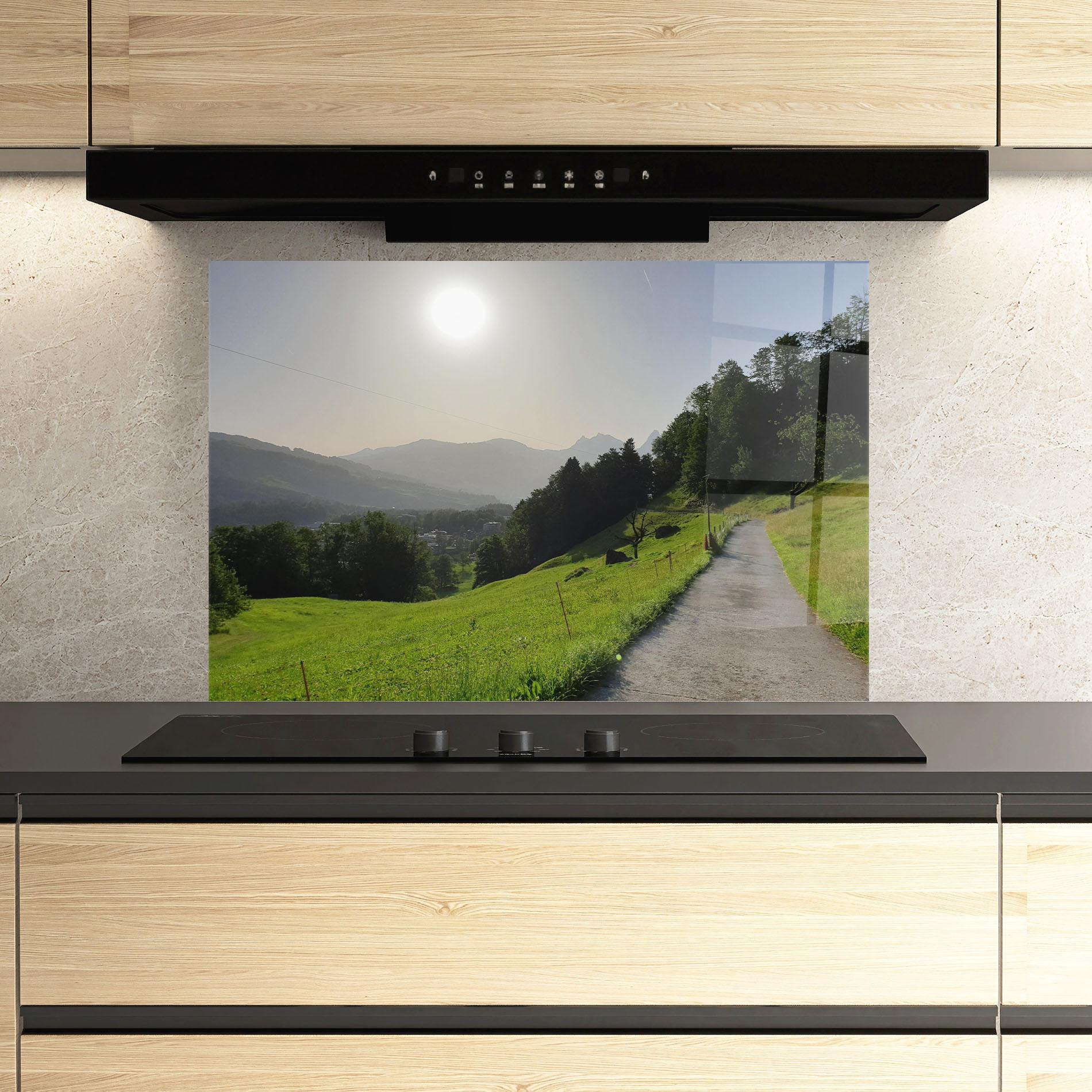 Panou Sticla Bucatarie Foggy Rural Road mockup 3