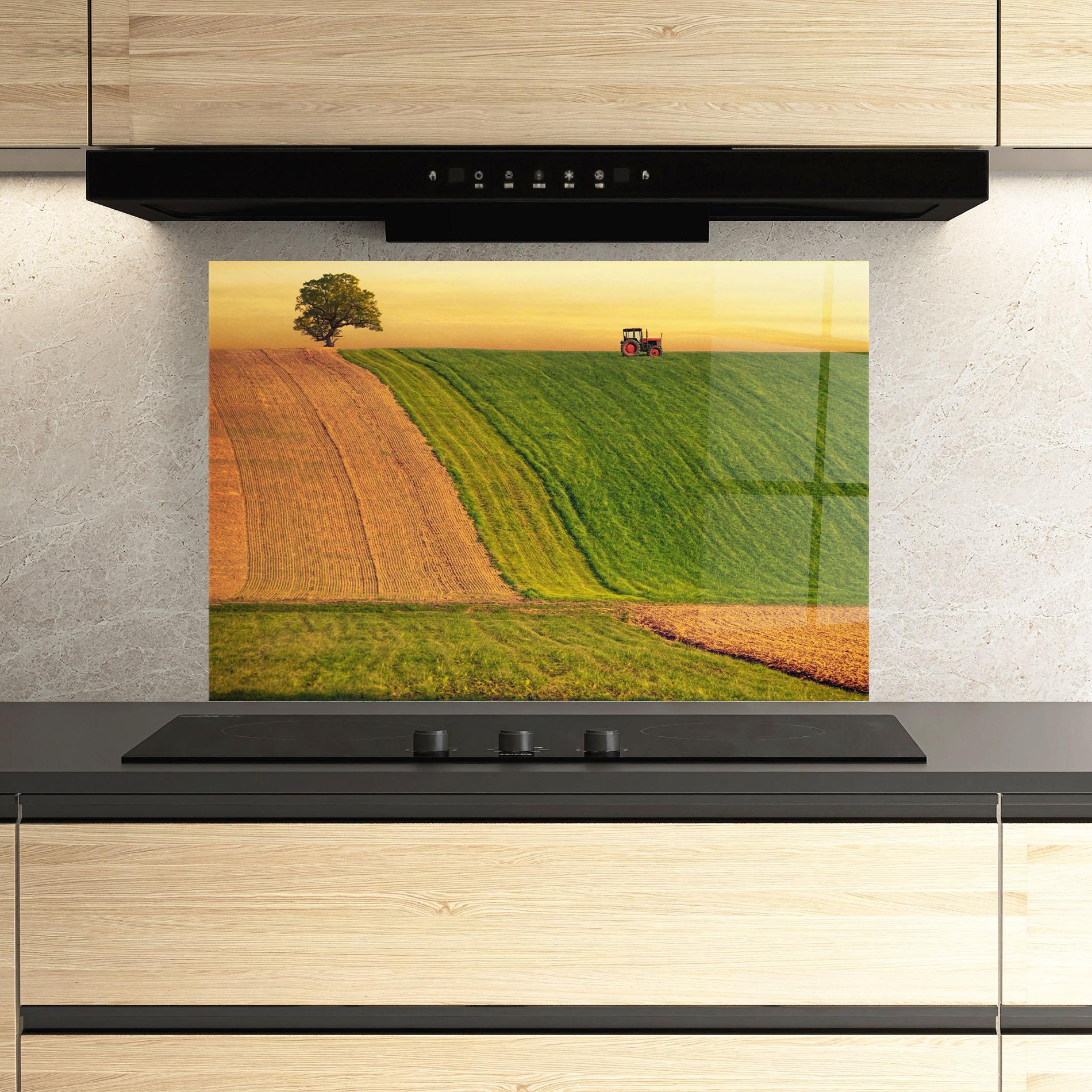 Panou Sticla Bucatarie Green Cream Field mockup 3