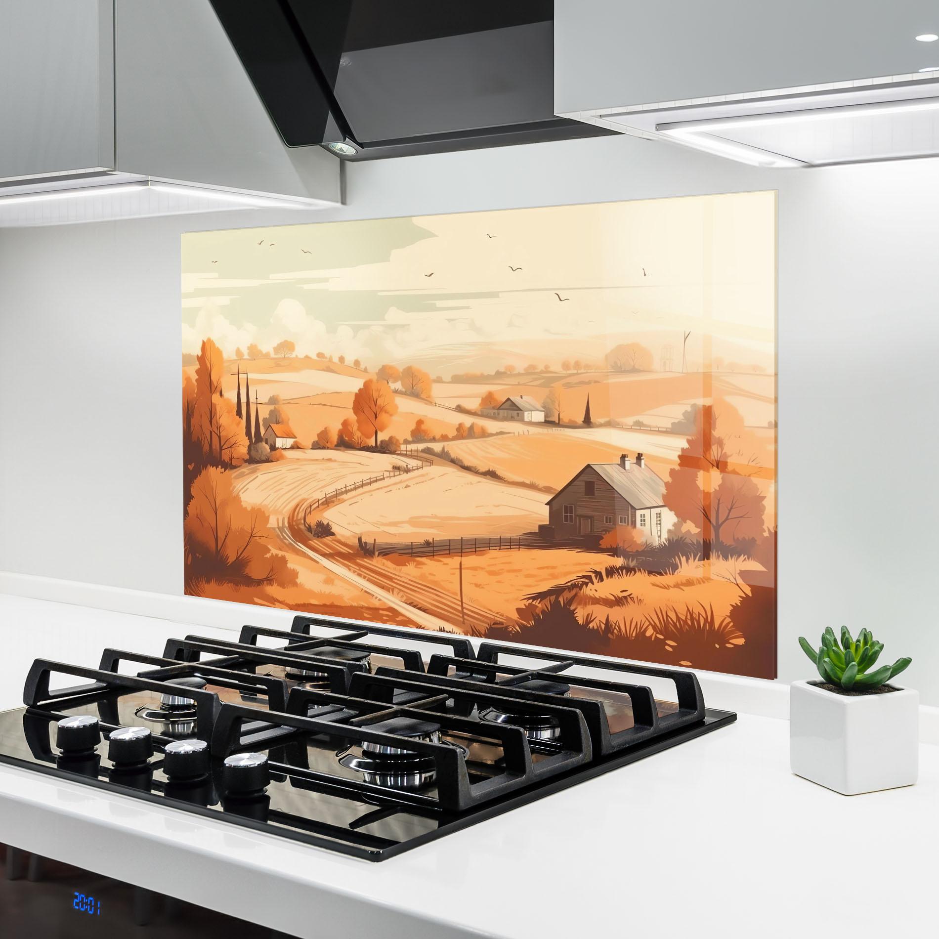 Panou Sticla Bucatarie Autumn Rural Wheat mockup 6